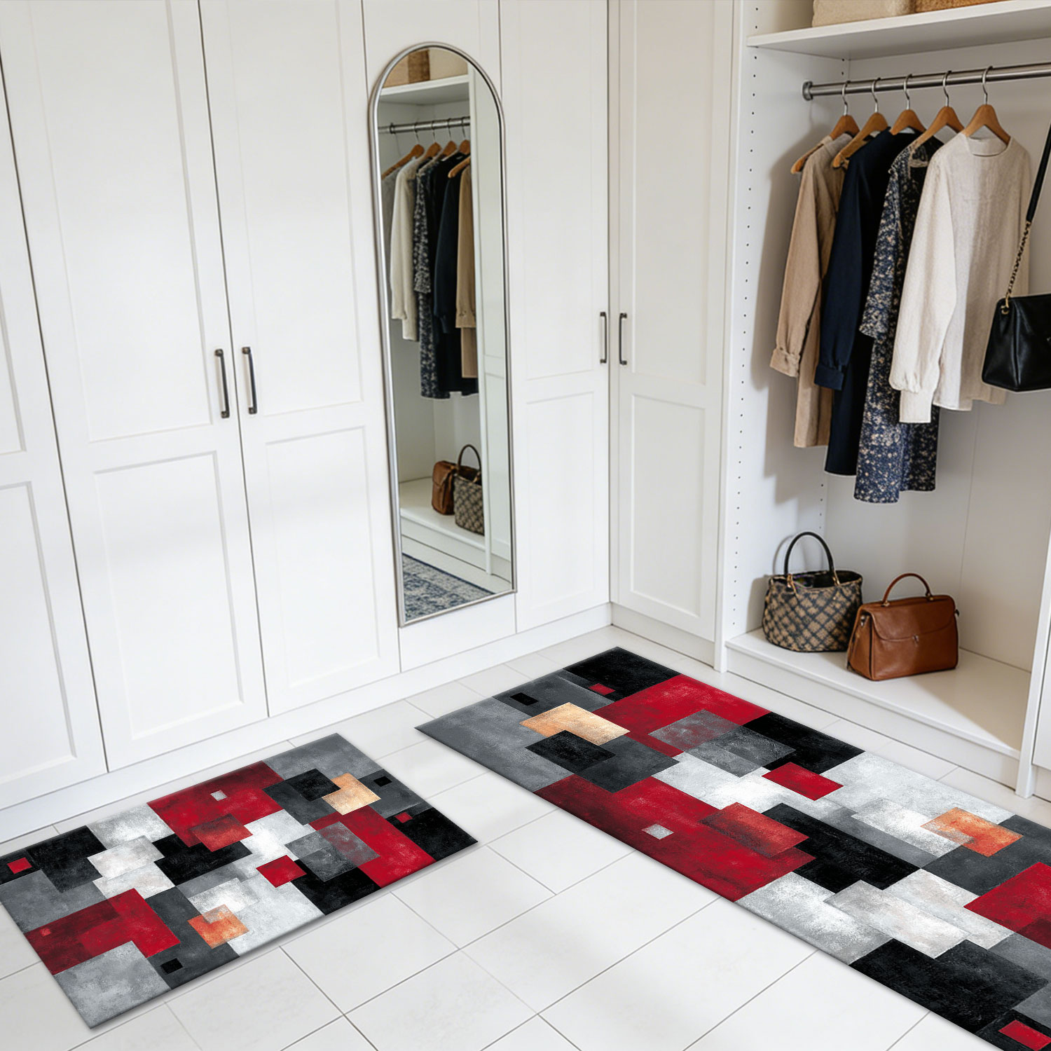 Three-piece Kitchen Rug Set Non-slip Washable Abstract Pattern_voghion.com
