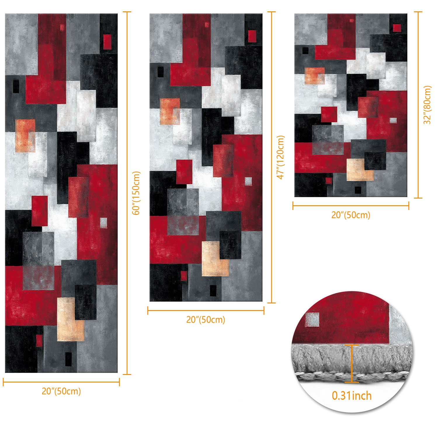 Three-piece Kitchen Rug Set Non-slip Washable Abstract Pattern_voghion.com