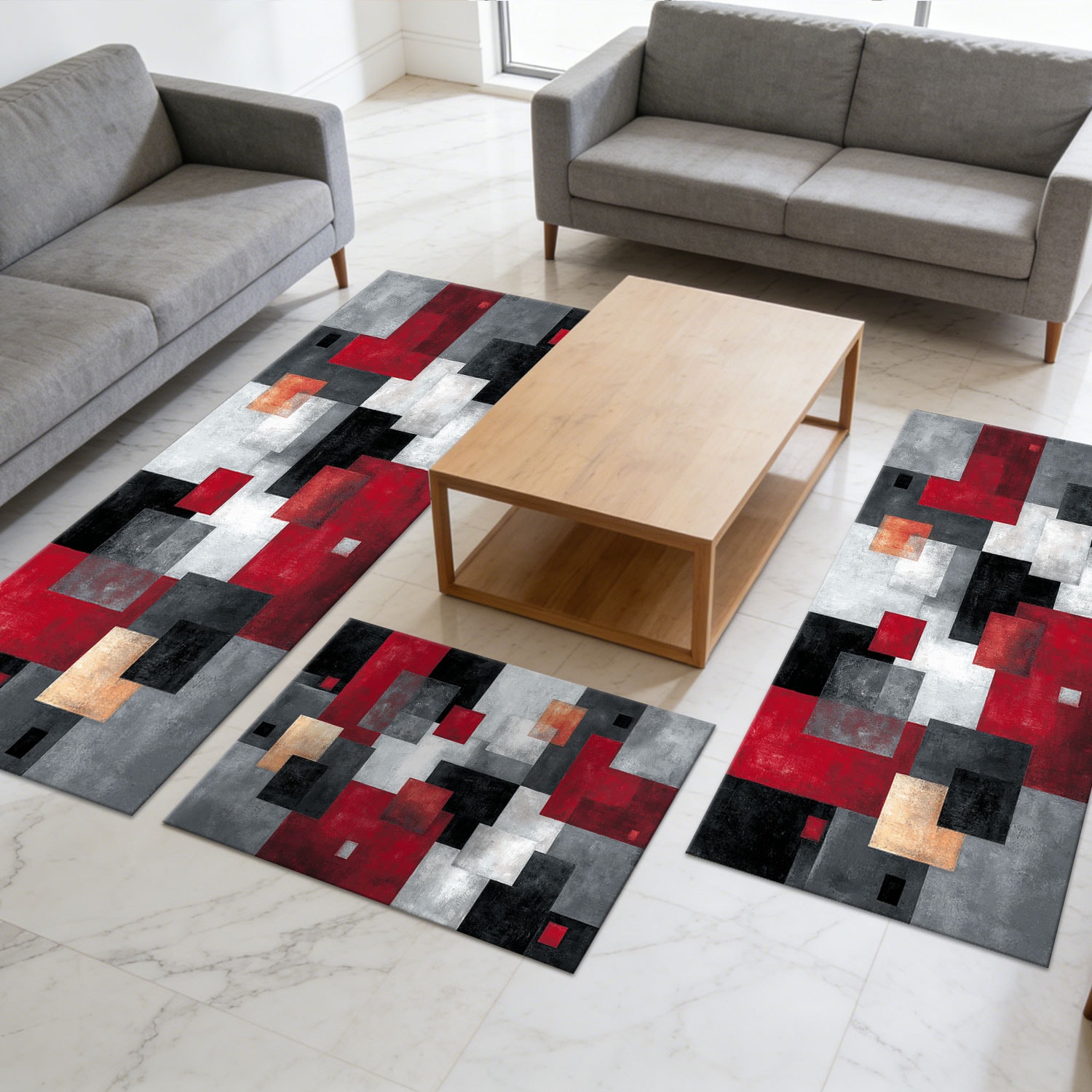 Three-piece Kitchen Rug Set Non-slip Washable Abstract Pattern_voghion.com