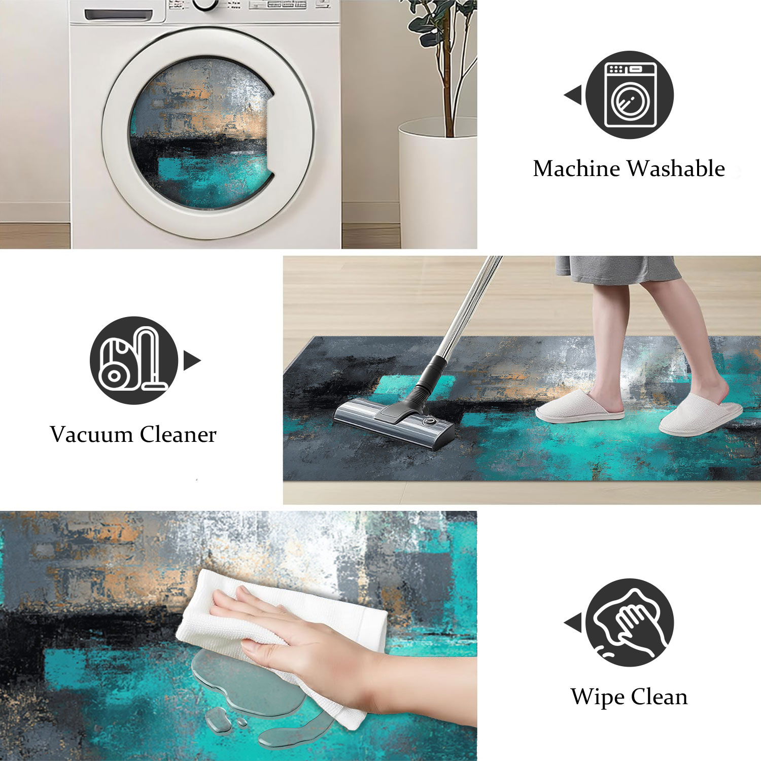 Set Of 3 Kitchen Rugs Non Slip Washable Abstract Pattern Soft Mat_voghion.com