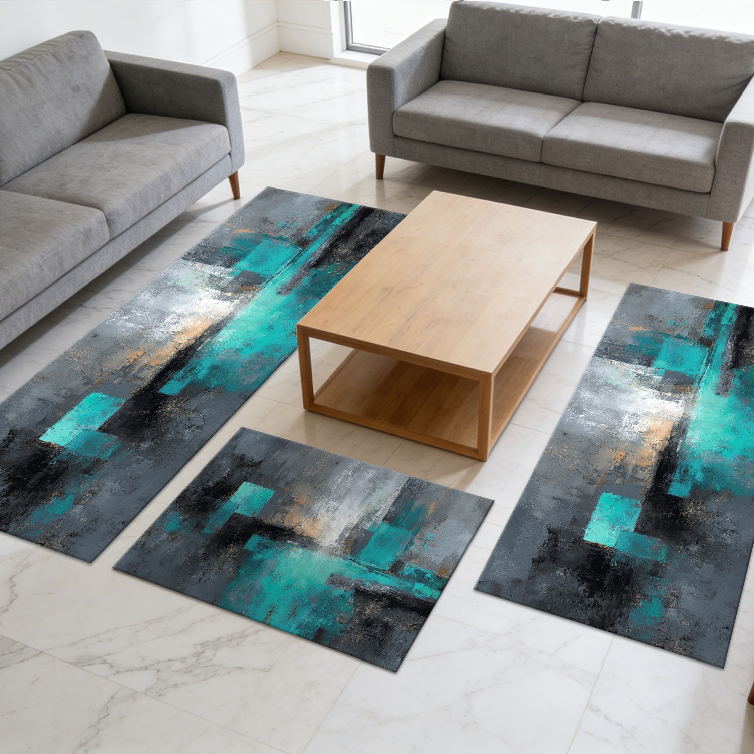 Set Of 3 Kitchen Rugs Non Slip Washable Abstract Pattern Soft Mat_voghion.com