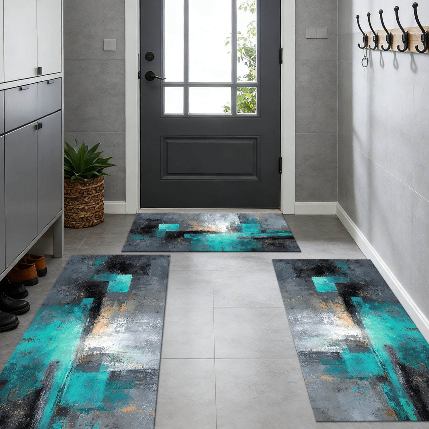 Set Of 3 Kitchen Rugs Non Slip Washable Abstract Pattern Soft Mat_voghion.com