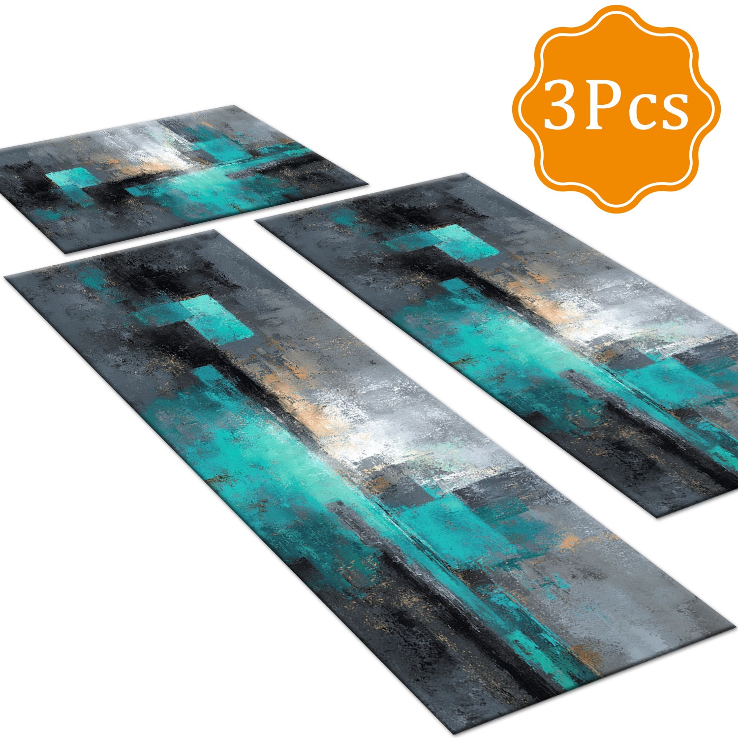 Set Of 3 Kitchen Rugs Non Slip Washable Abstract Pattern Soft Mat_voghion.com