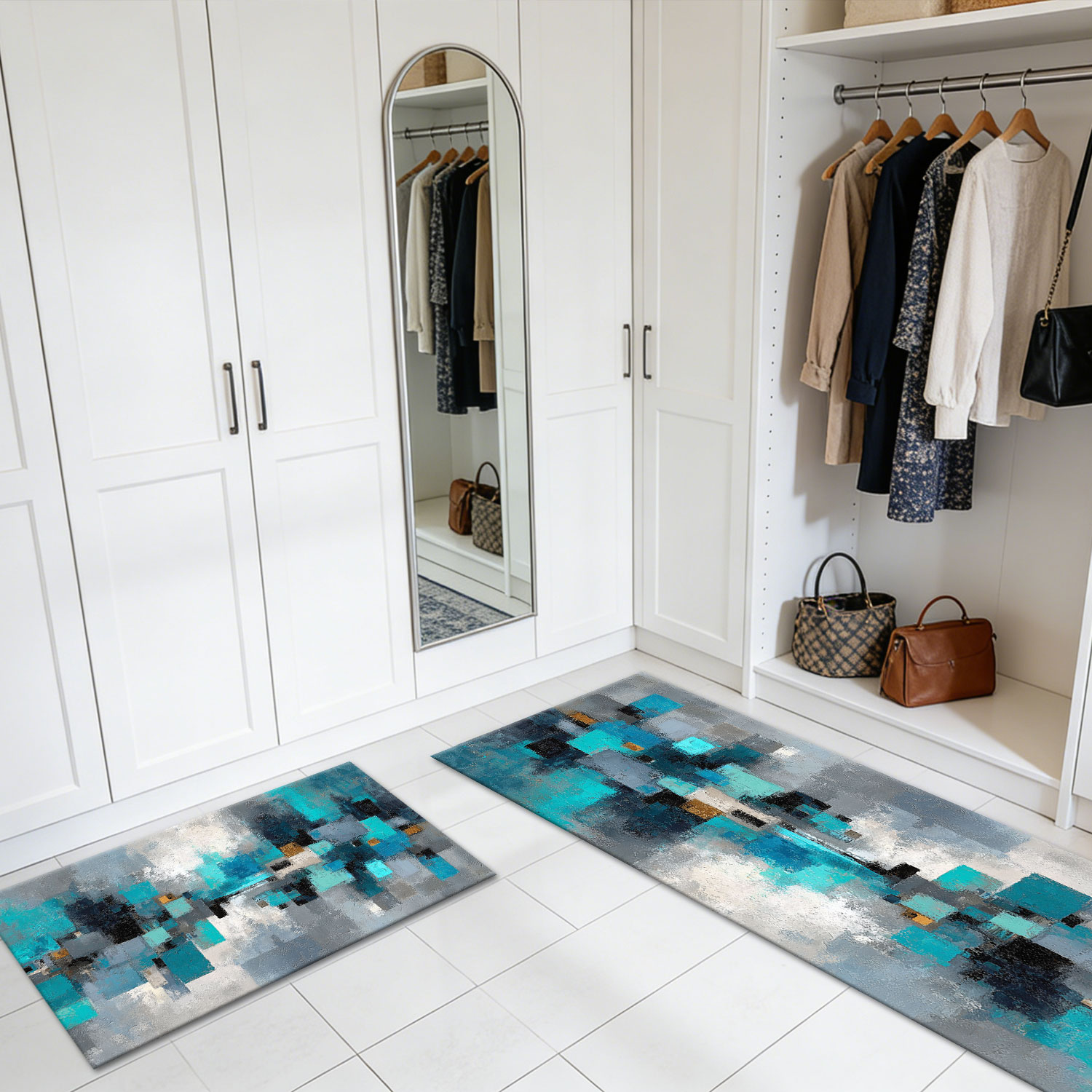 Three Piece Kitchen Rug Set Non-slip Washable Abstract Floor Mat_voghion.com