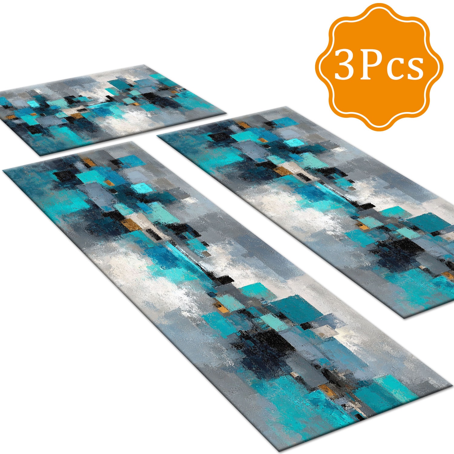Three Piece Kitchen Rug Set Non-slip Washable Abstract Floor Mat_voghion.com