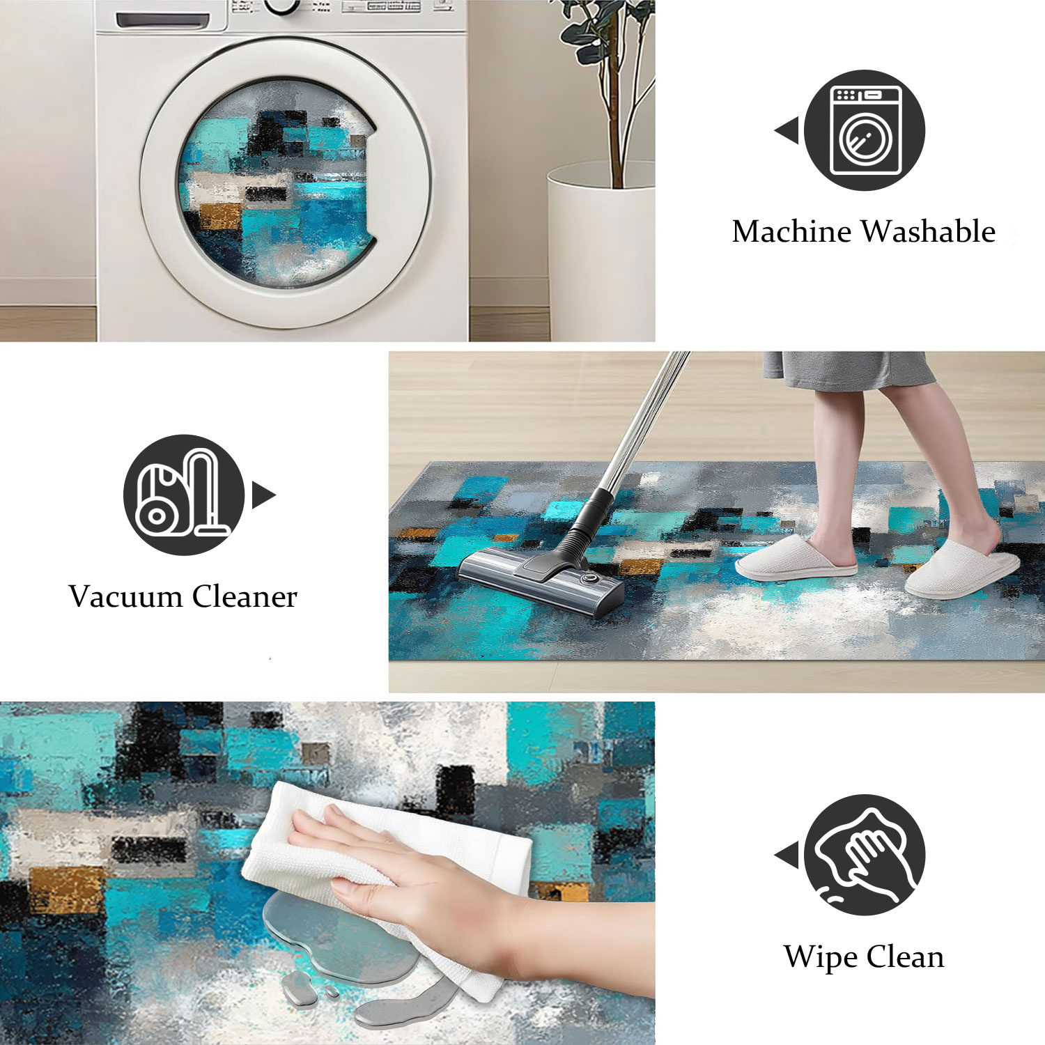 Three Piece Kitchen Rug Set Non-slip Washable Abstract Floor Mat_voghion.com