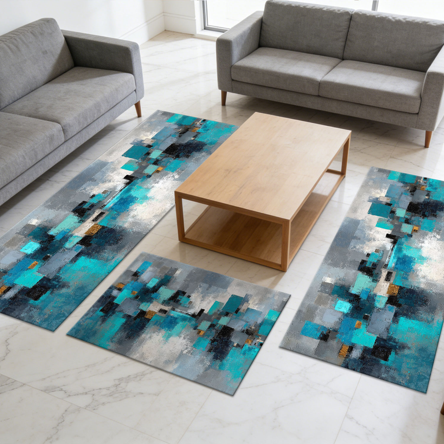 Three Piece Kitchen Rug Set Non-slip Washable Abstract Floor Mat_voghion.com