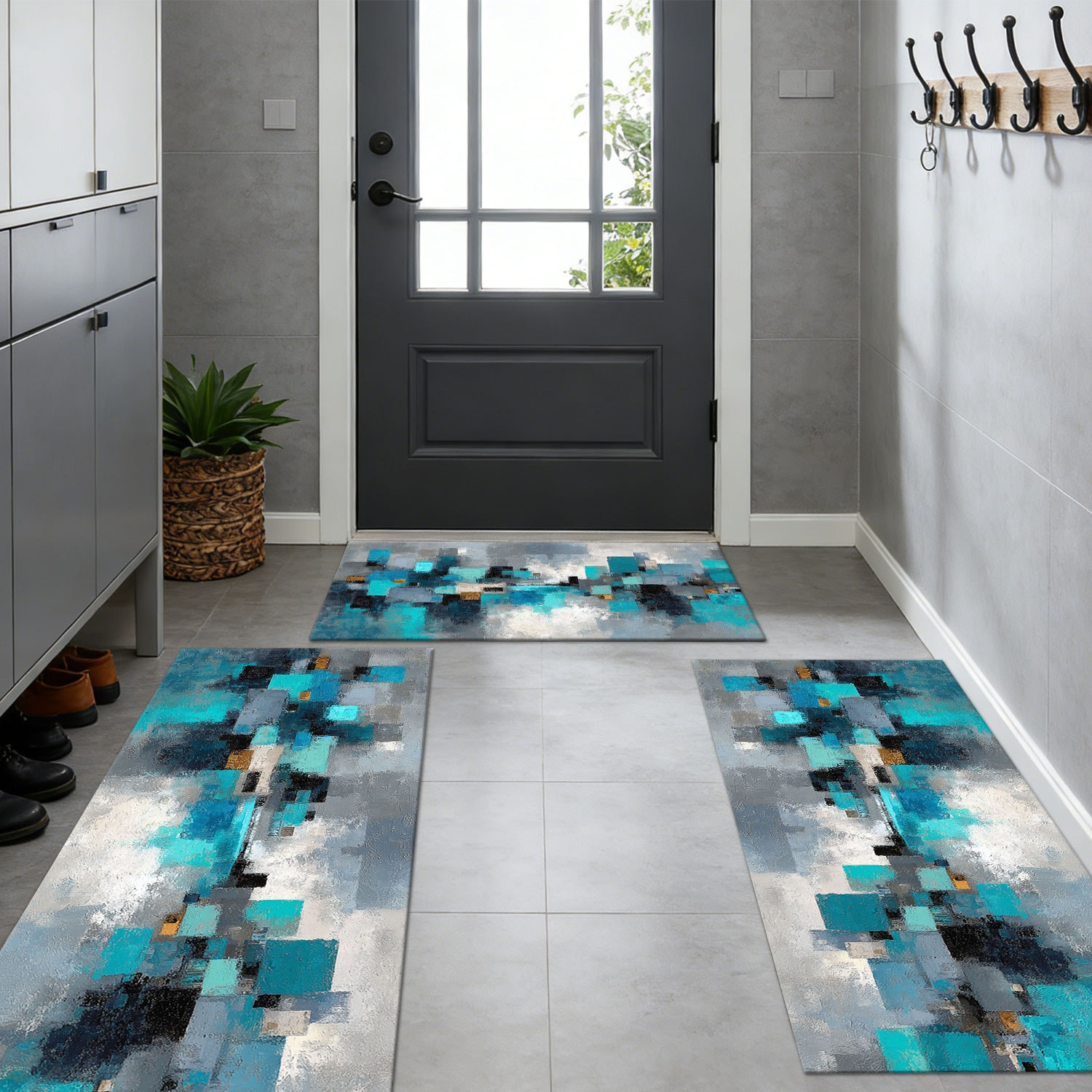 Three Piece Kitchen Rug Set Non-slip Washable Abstract Floor Mat_voghion.com