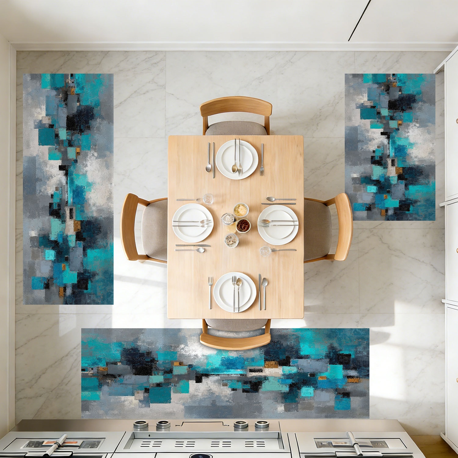 Three Piece Kitchen Rug Set Non-slip Washable Abstract Floor Mat_voghion.com