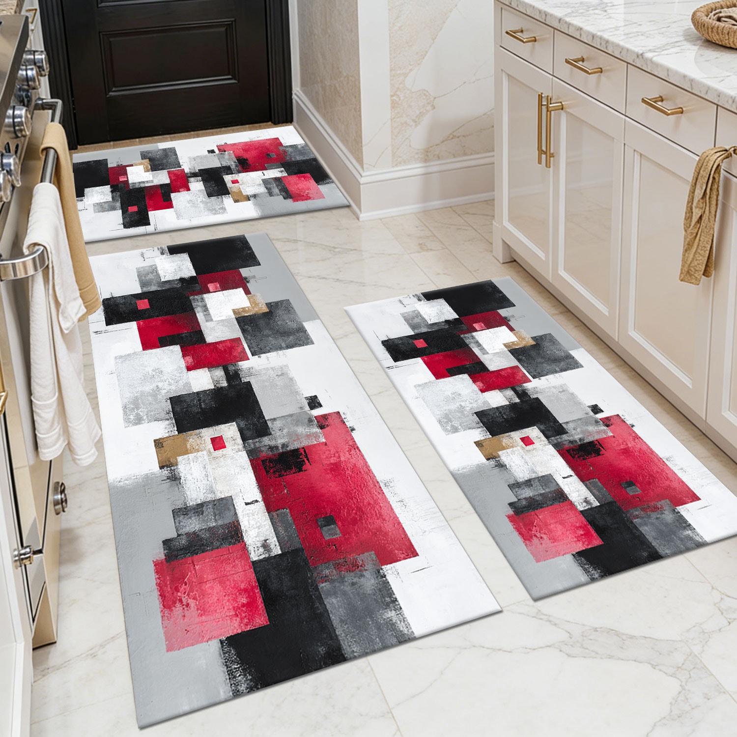 3-piece Kitchen Rug Set Abstract Pattern Non-slip And Washable_voghion.com