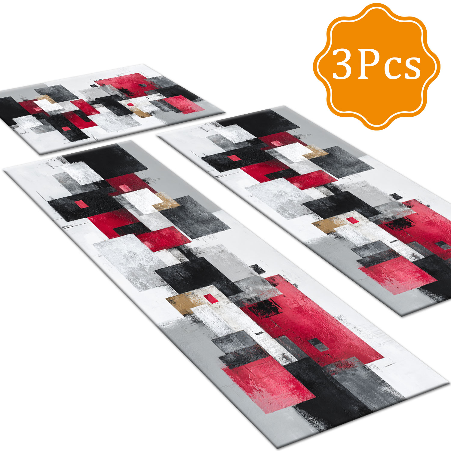 3-piece Kitchen Rug Set Abstract Pattern Non-slip And Washable_voghion.com
