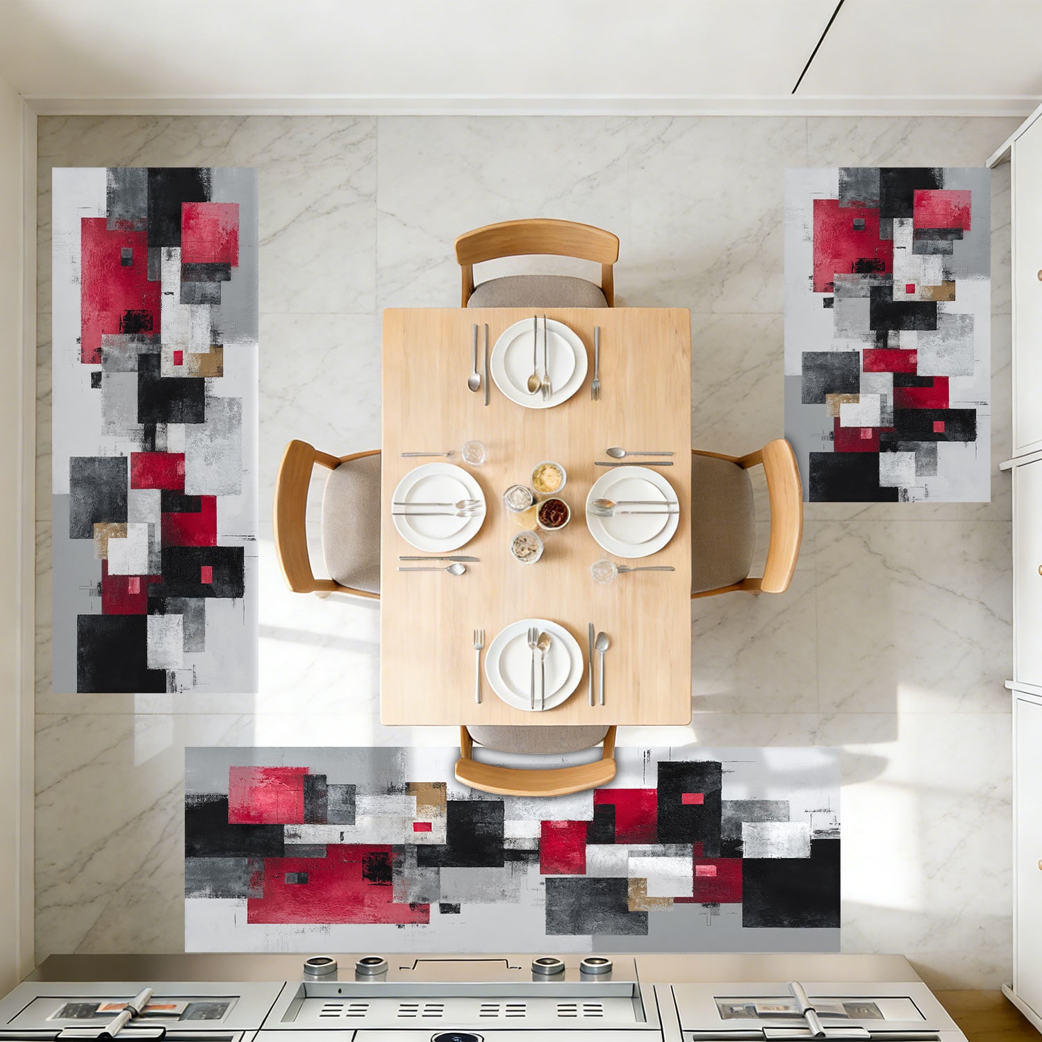 3-piece Kitchen Rug Set Abstract Pattern Non-slip And Washable_voghion.com