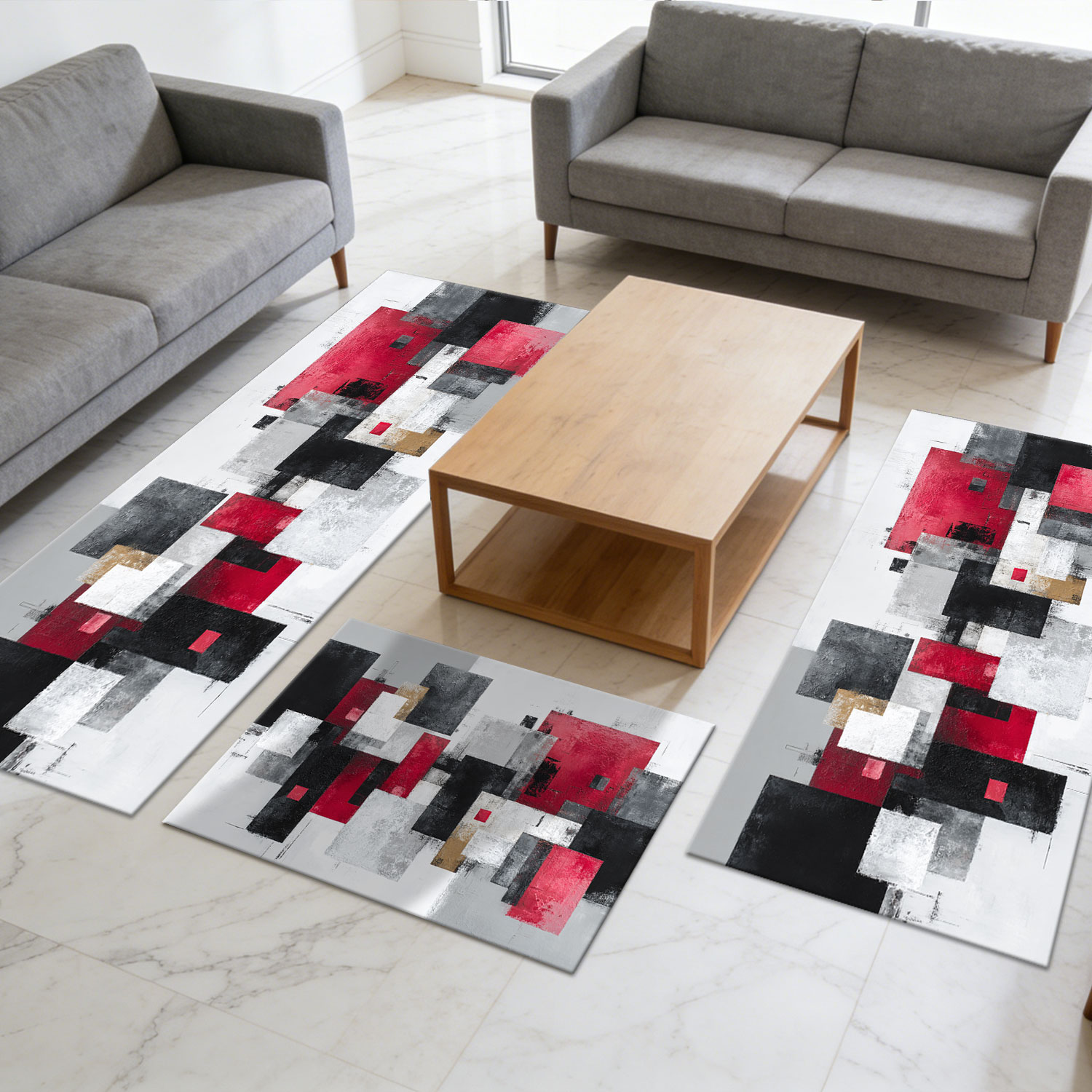 3-piece Kitchen Rug Set Abstract Pattern Non-slip And Washable_voghion.com