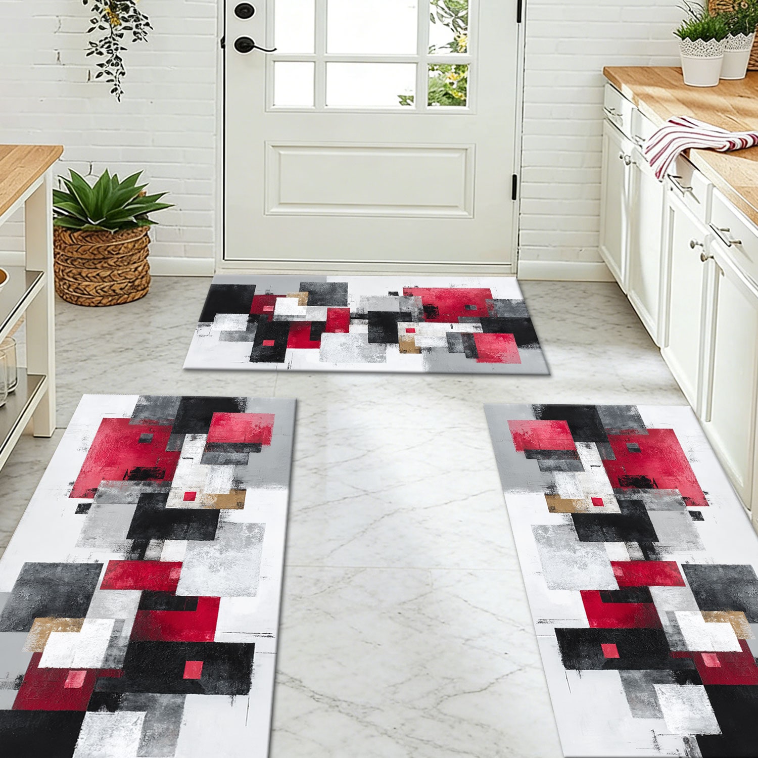 3-piece Kitchen Rug Set Abstract Pattern Non-slip And Washable_voghion.com