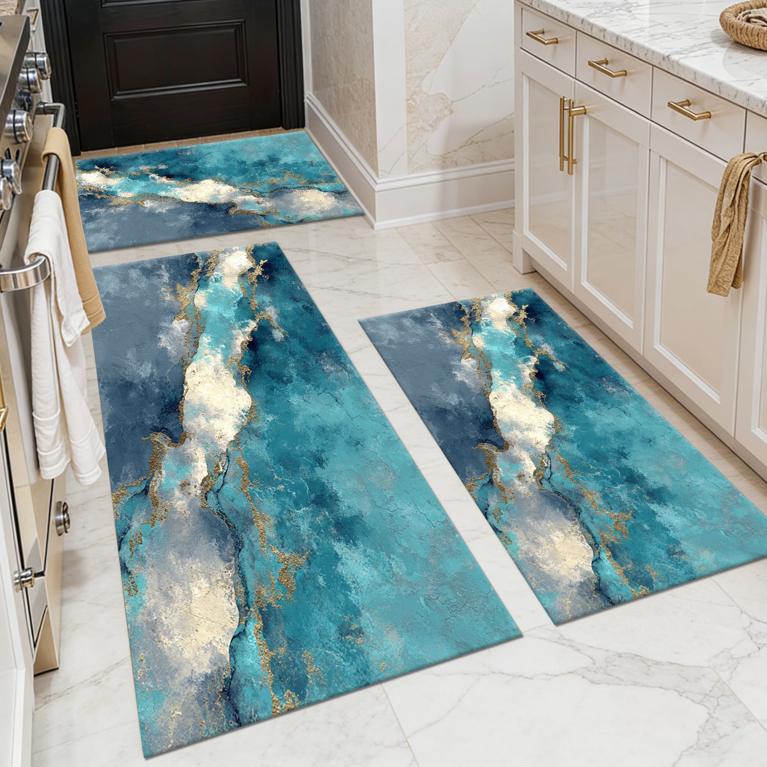 3-piece Kitchen Rug Set Abstract Pattern Non-slip And Washable_voghion.com