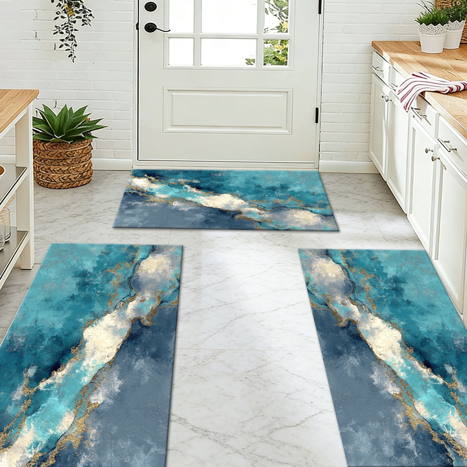 3-piece Kitchen Rug Set Abstract Pattern Non-slip And Washable_voghion.com