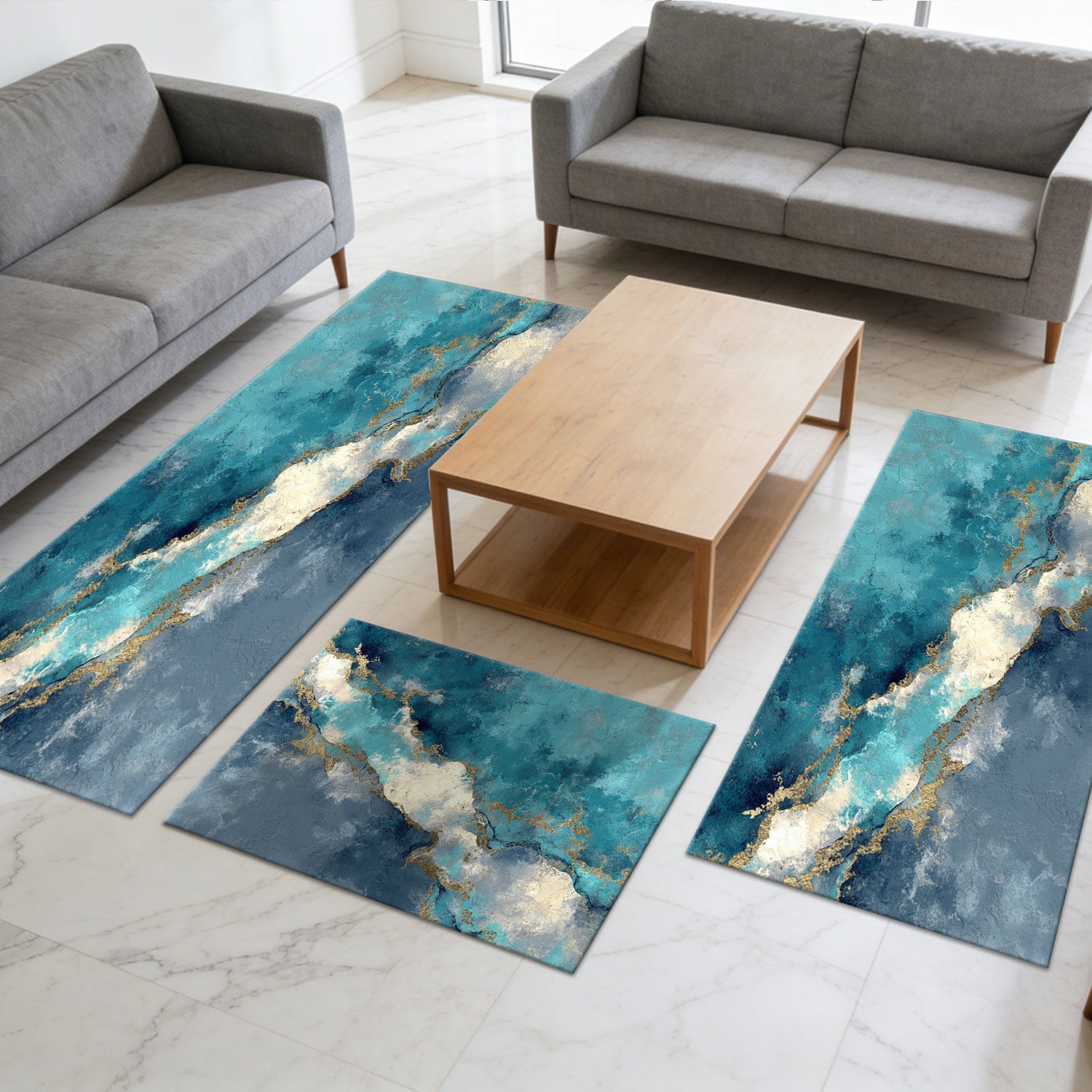 3-piece Kitchen Rug Set Abstract Pattern Non-slip And Washable_voghion.com