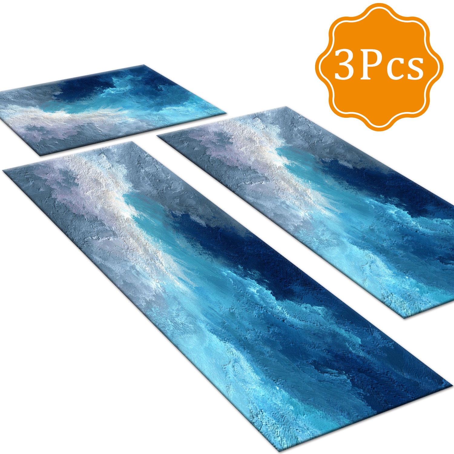 Set Of 3 Kitchen Rugs Non Slip Washable Abstract Pattern Soft Mat_voghion.com