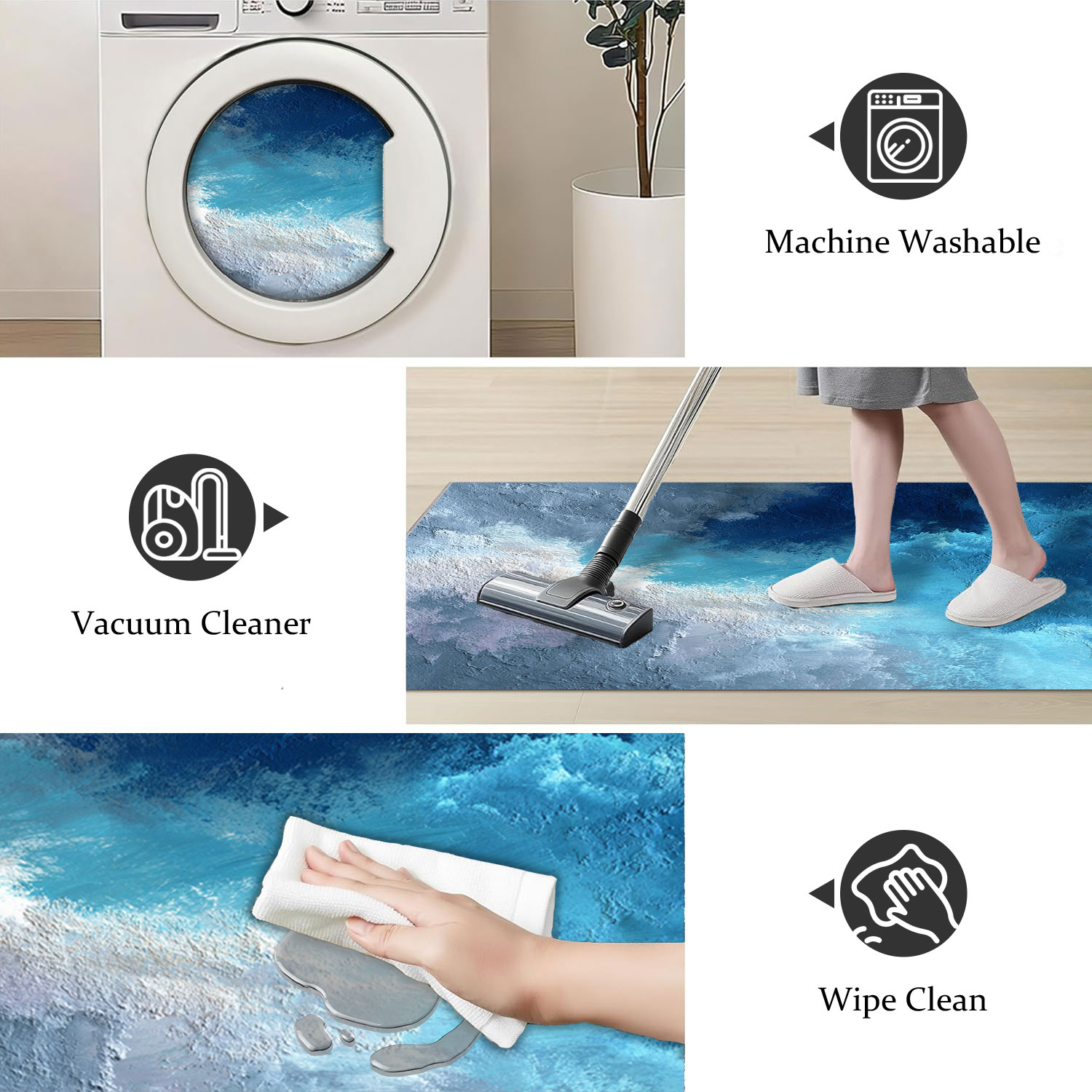 Set Of 3 Kitchen Rugs Non Slip Washable Abstract Pattern Soft Mat_voghion.com