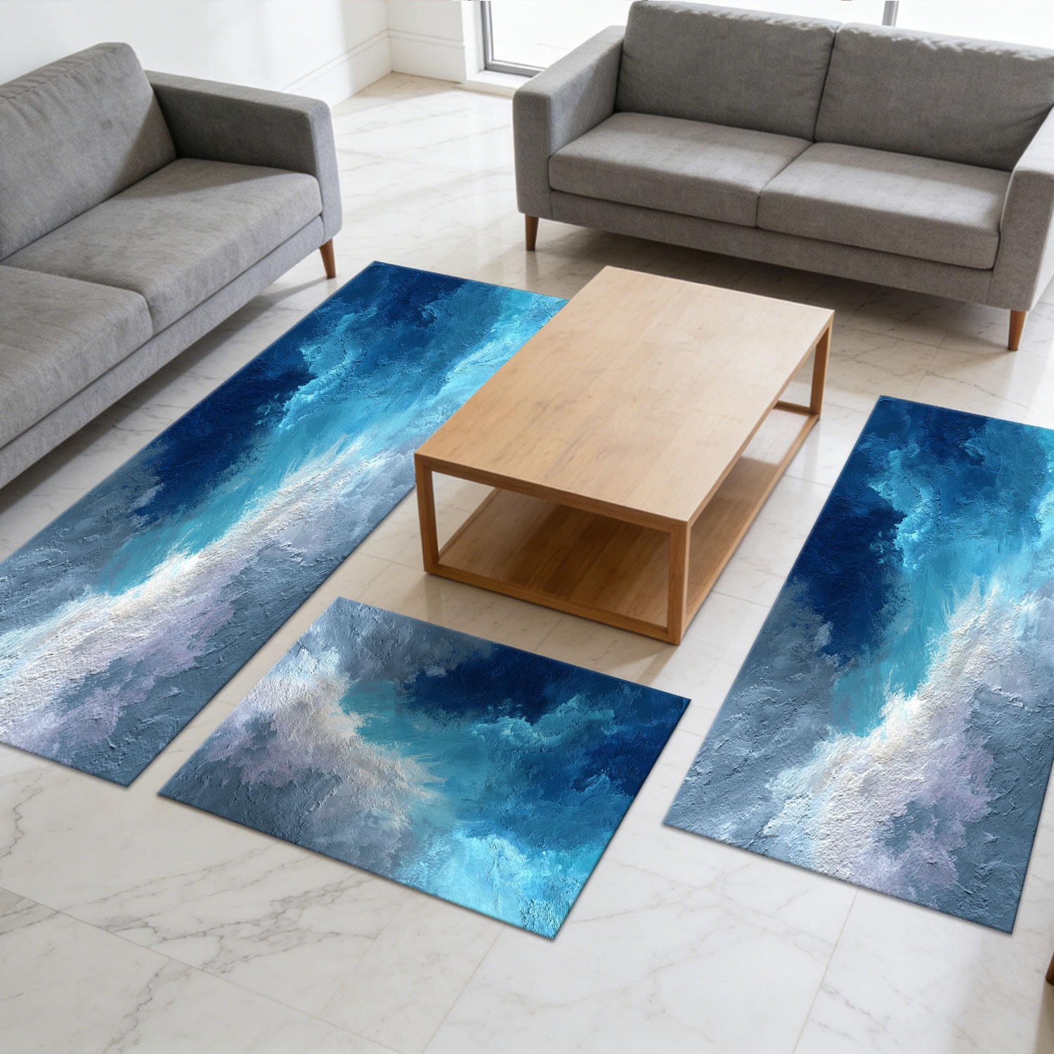 Set Of 3 Kitchen Rugs Non Slip Washable Abstract Pattern Soft Mat_voghion.com