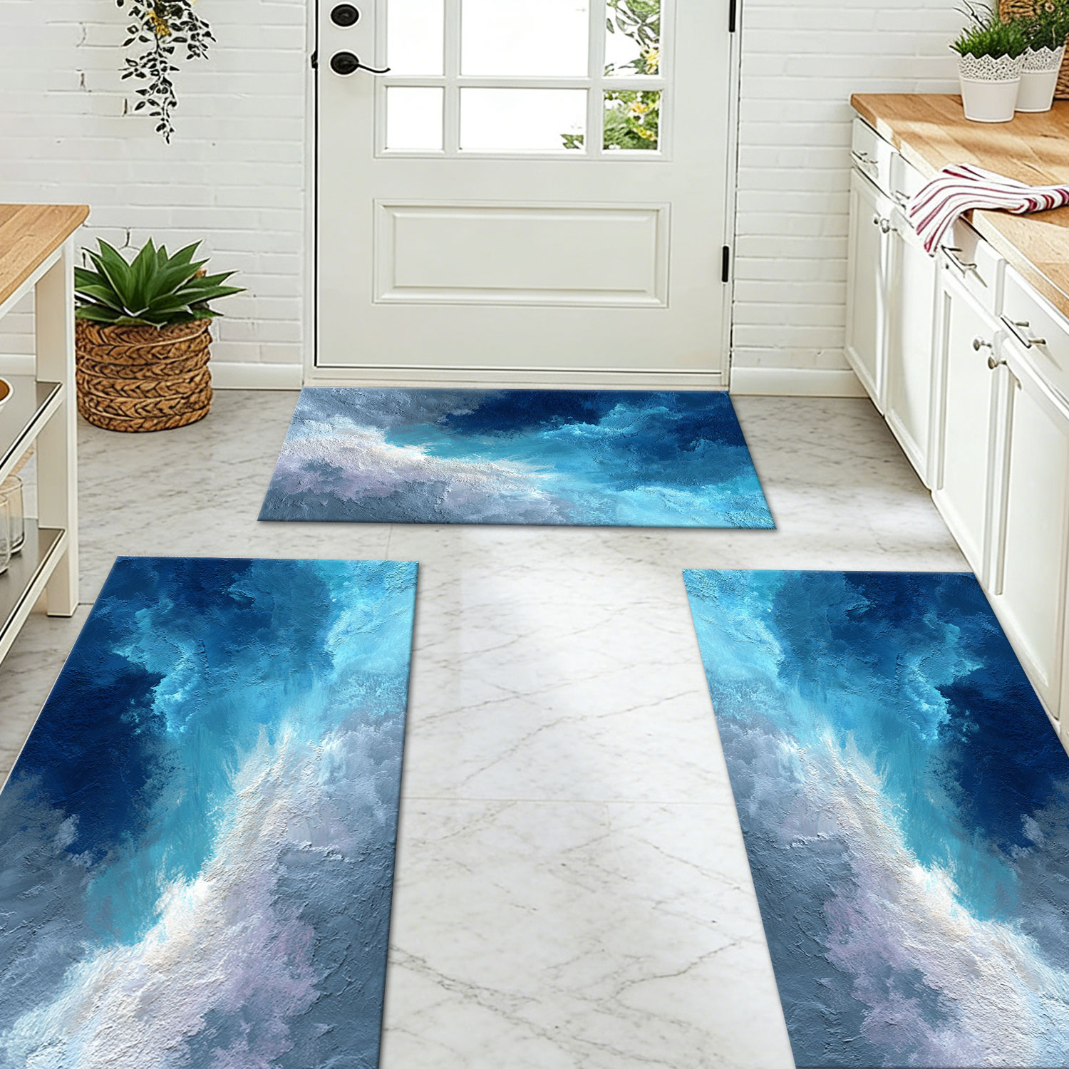 Set Of 3 Kitchen Rugs Non Slip Washable Abstract Pattern Soft Mat_voghion.com