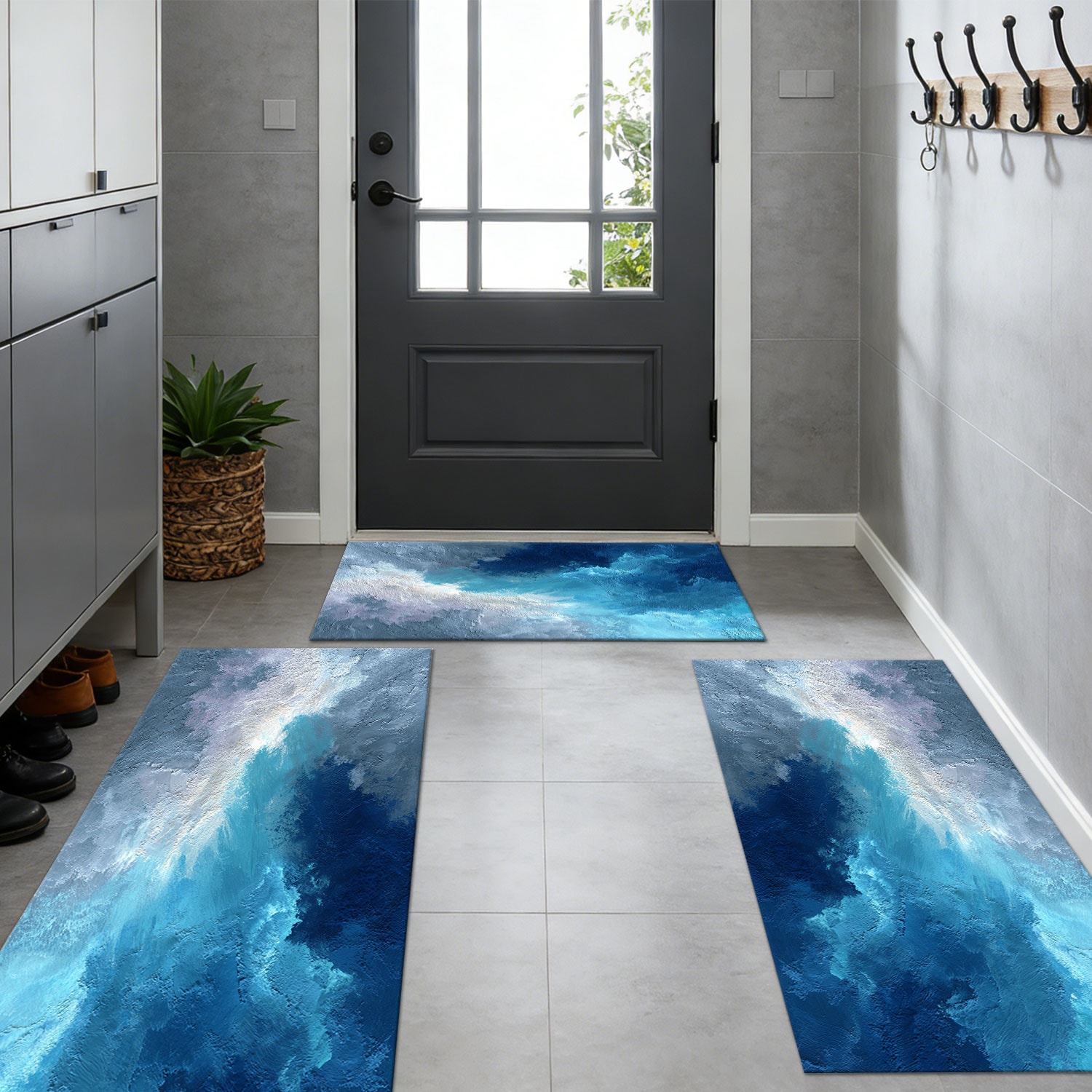 Set Of 3 Kitchen Rugs Non Slip Washable Abstract Pattern Soft Mat_voghion.com