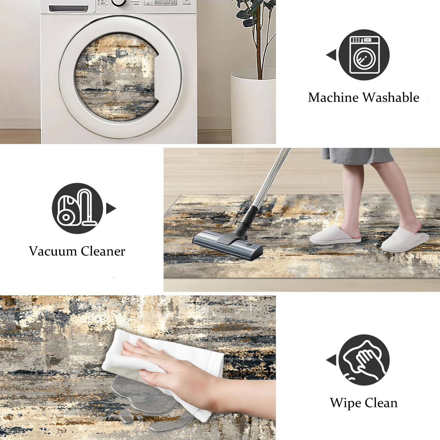 Kitchen Rug Set 3-piece Non-slip Washable Abstract Pattern Mats_voghion.com