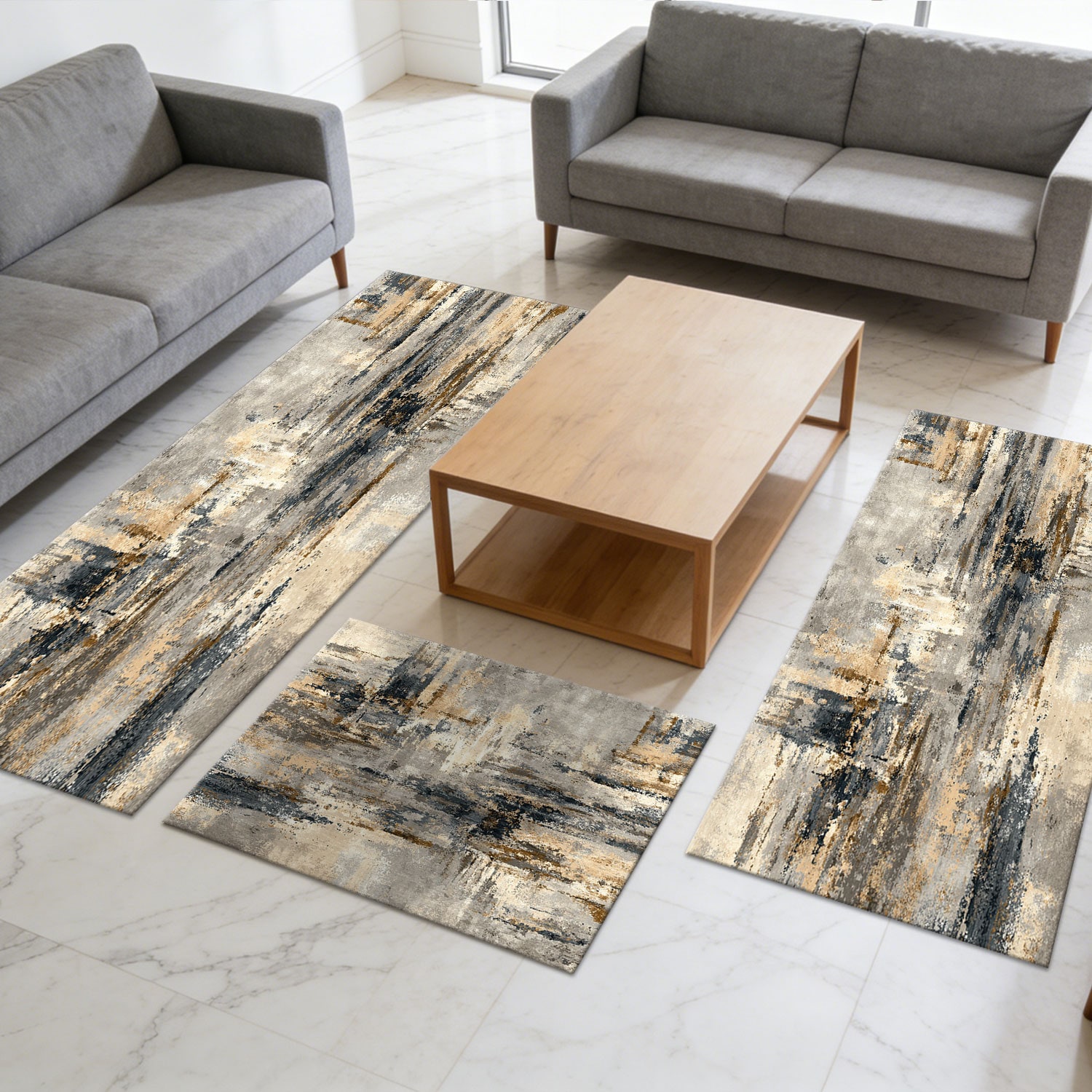 Kitchen Rug Set 3-piece Non-slip Washable Abstract Pattern Mats_voghion.com
