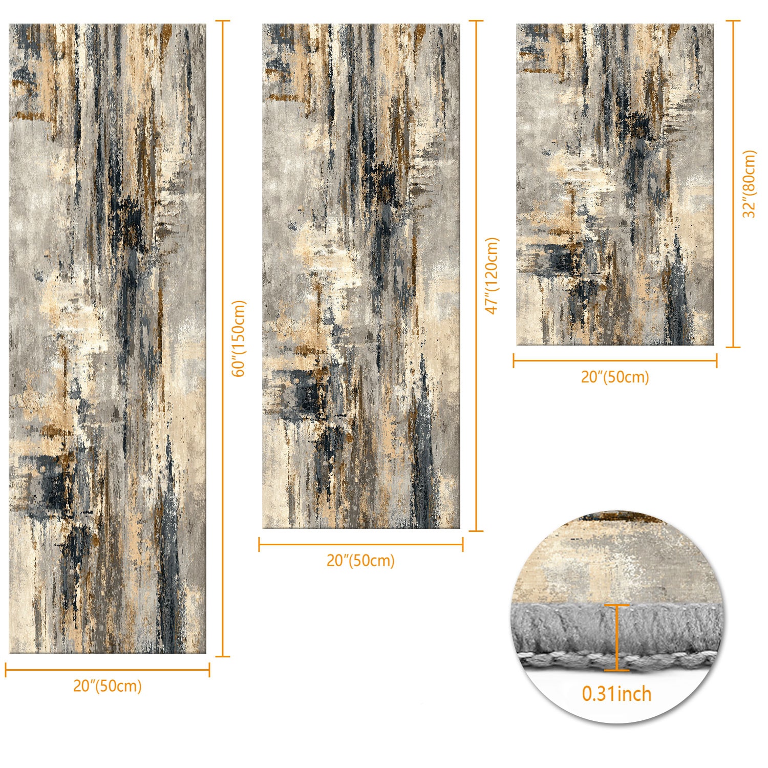 Kitchen Rug Set 3-piece Non-slip Washable Abstract Pattern Mats_voghion.com