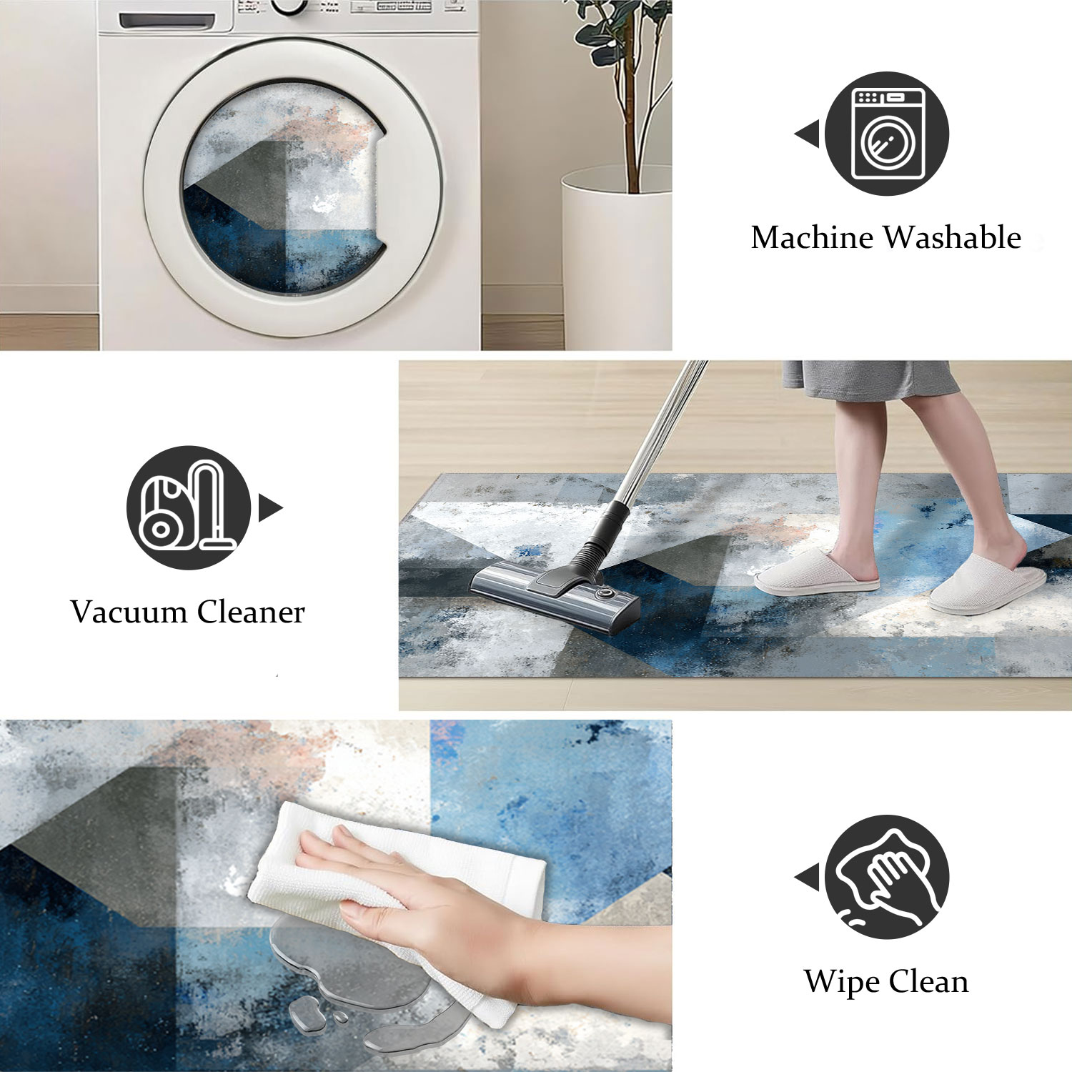 Set Of 3 Kitchen Rugs Non Slip Washable Abstract Pattern Soft Mat_voghion.com