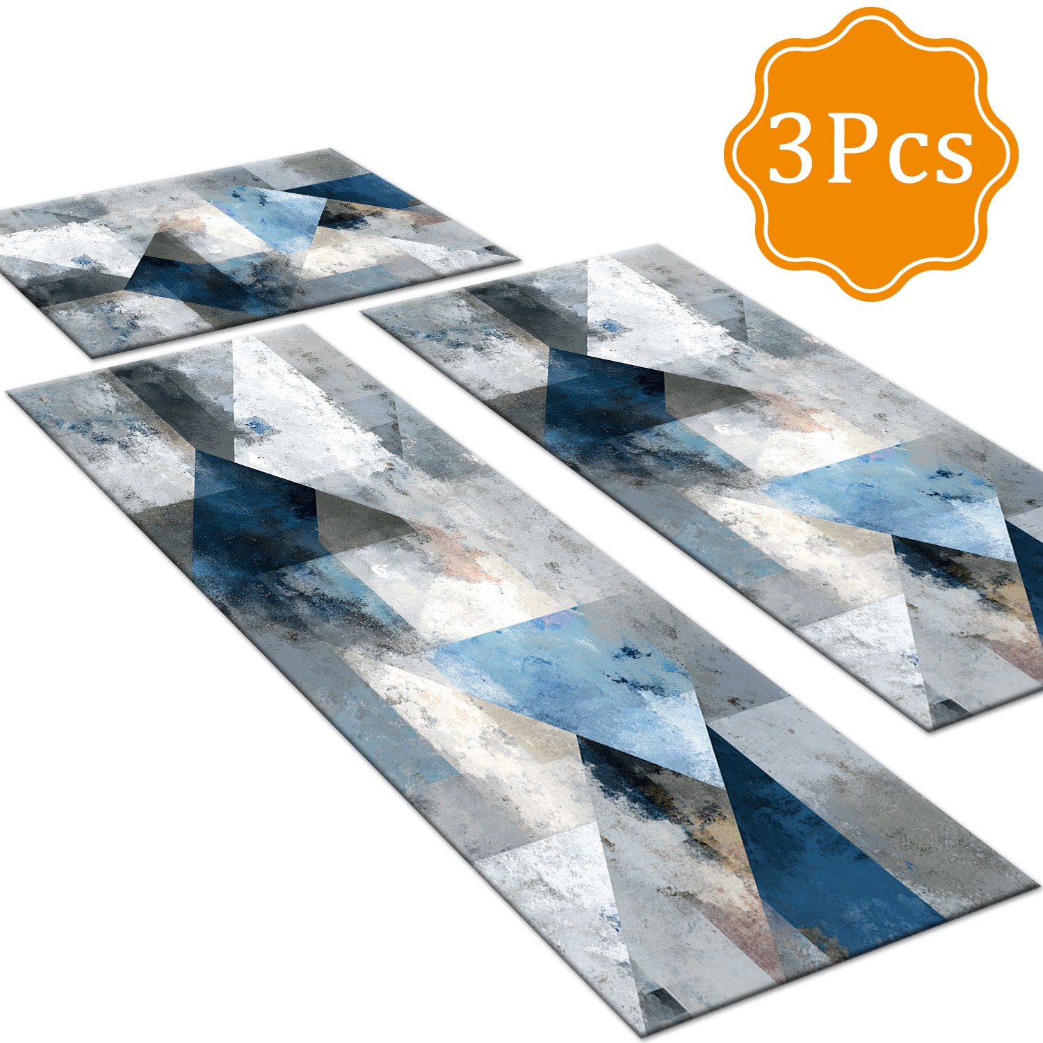 Set Of 3 Kitchen Rugs Non Slip Washable Abstract Pattern Soft Mat_voghion.com