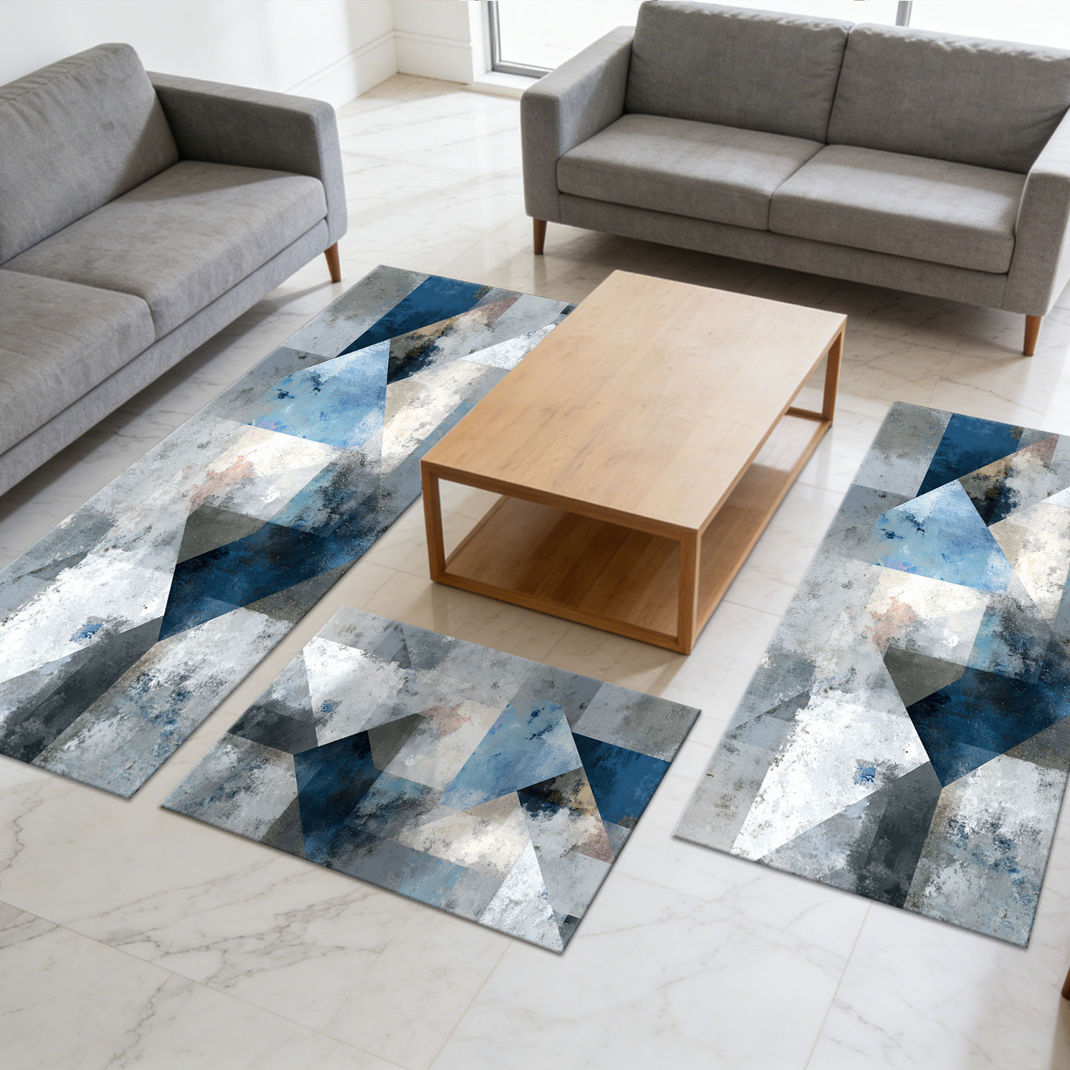 Set Of 3 Kitchen Rugs Non Slip Washable Abstract Pattern Soft Mat_voghion.com