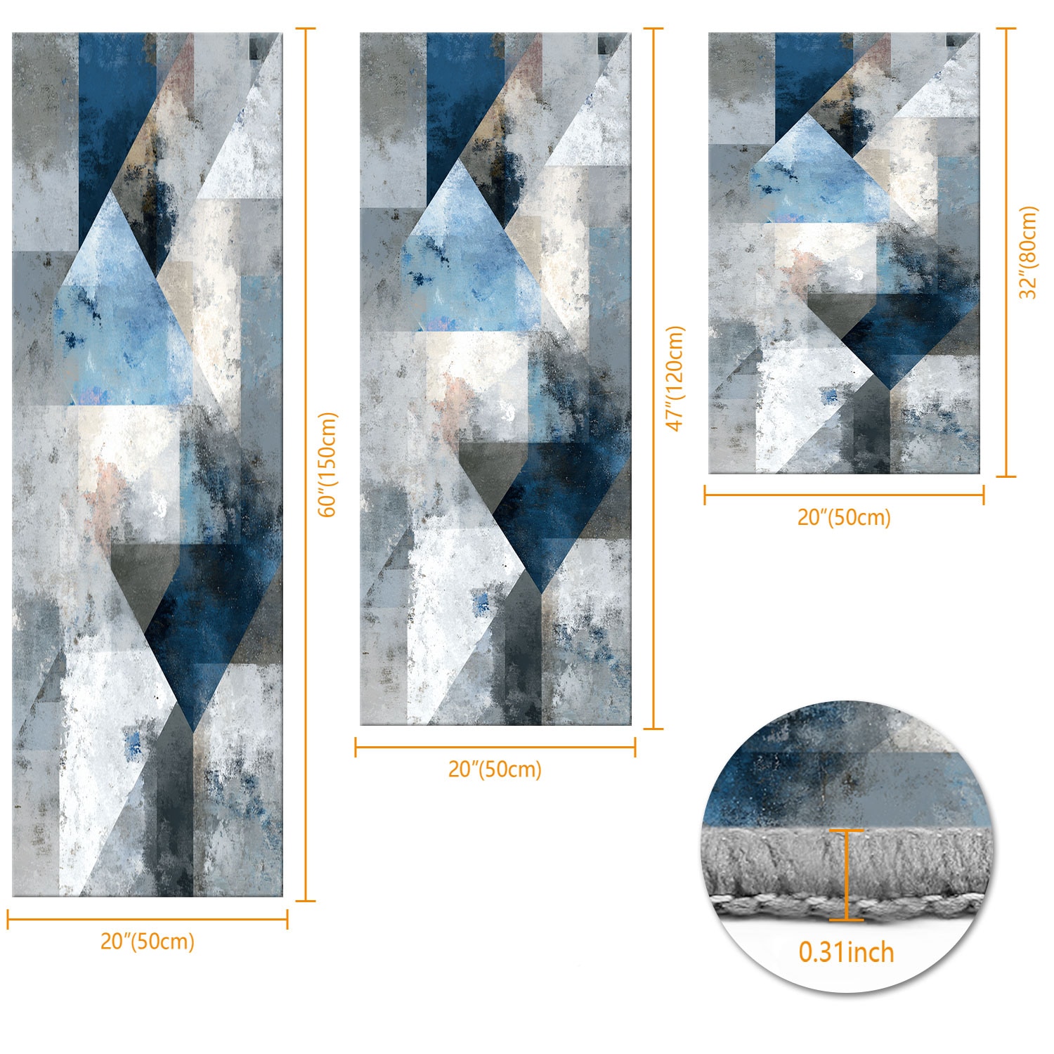 Set Of 3 Kitchen Rugs Non Slip Washable Abstract Pattern Soft Mat_voghion.com