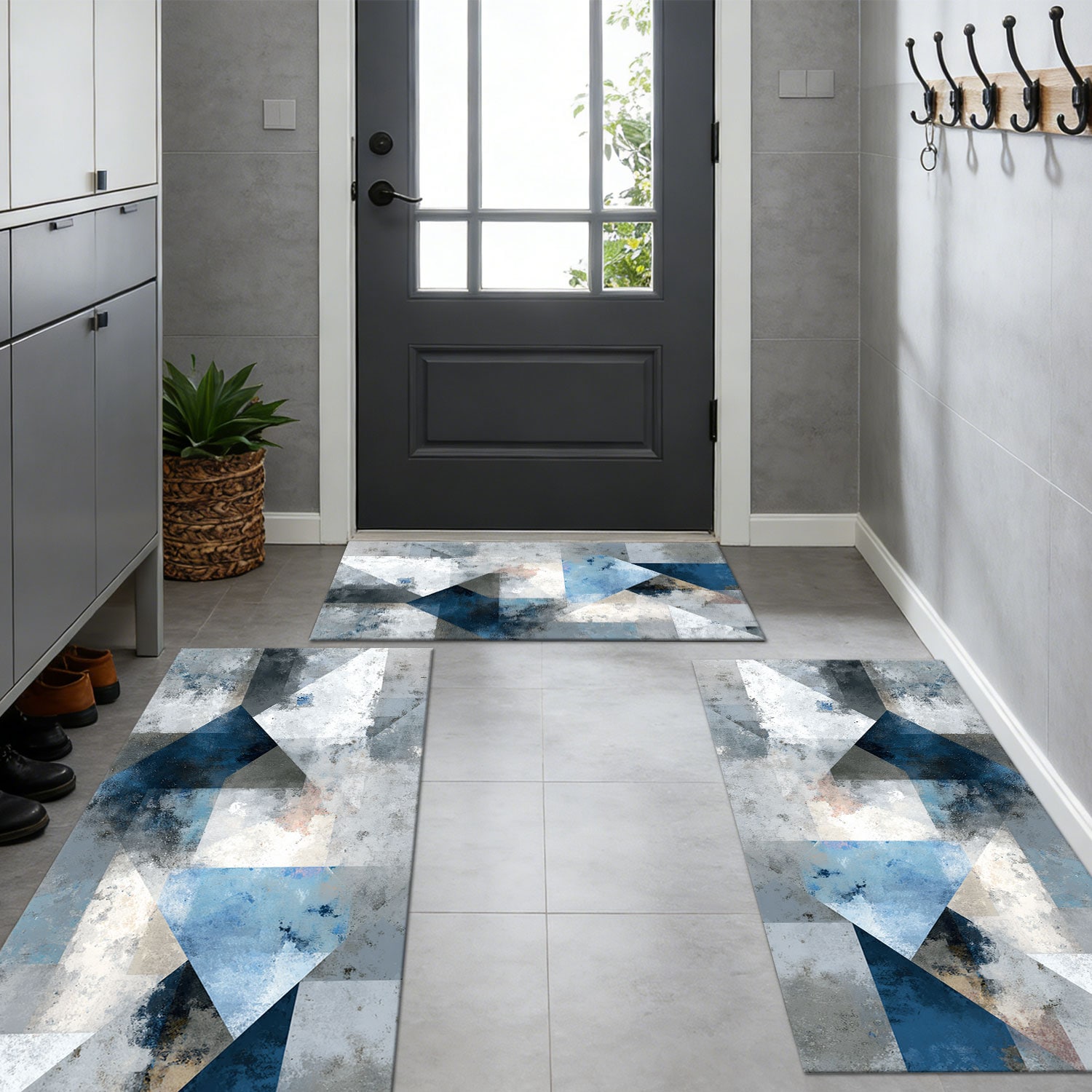 Set Of 3 Kitchen Rugs Non Slip Washable Abstract Pattern Soft Mat_voghion.com