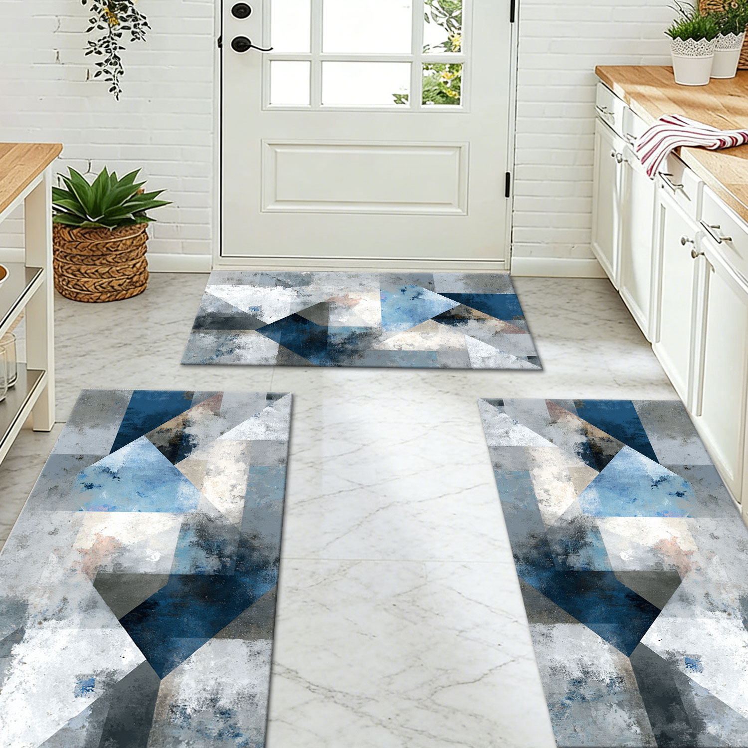 Set Of 3 Kitchen Rugs Non Slip Washable Abstract Pattern Soft Mat_voghion.com