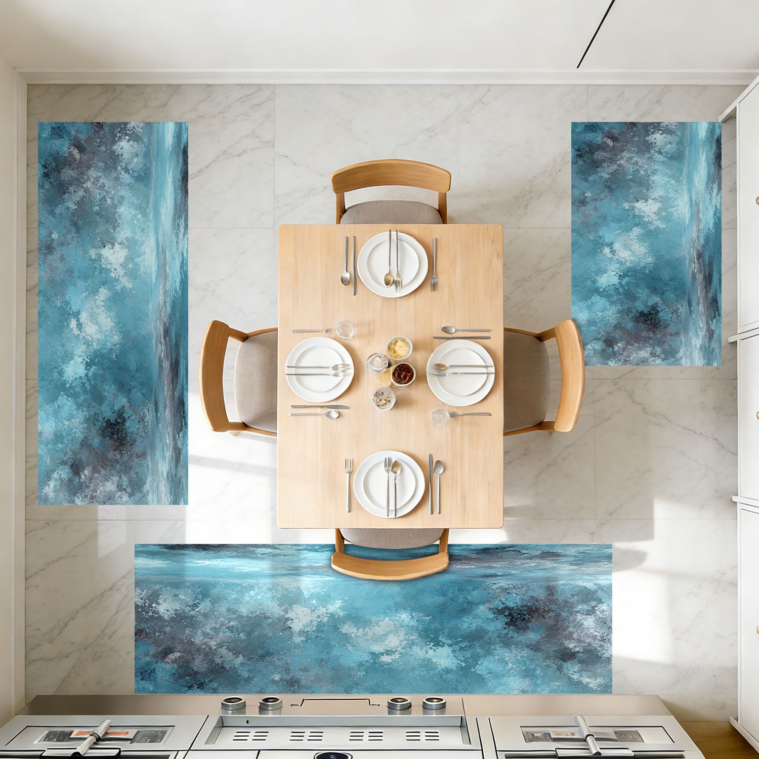 Three-piece Kitchen Rug Set Washable Non-slip Abstract Pattern_voghion.com