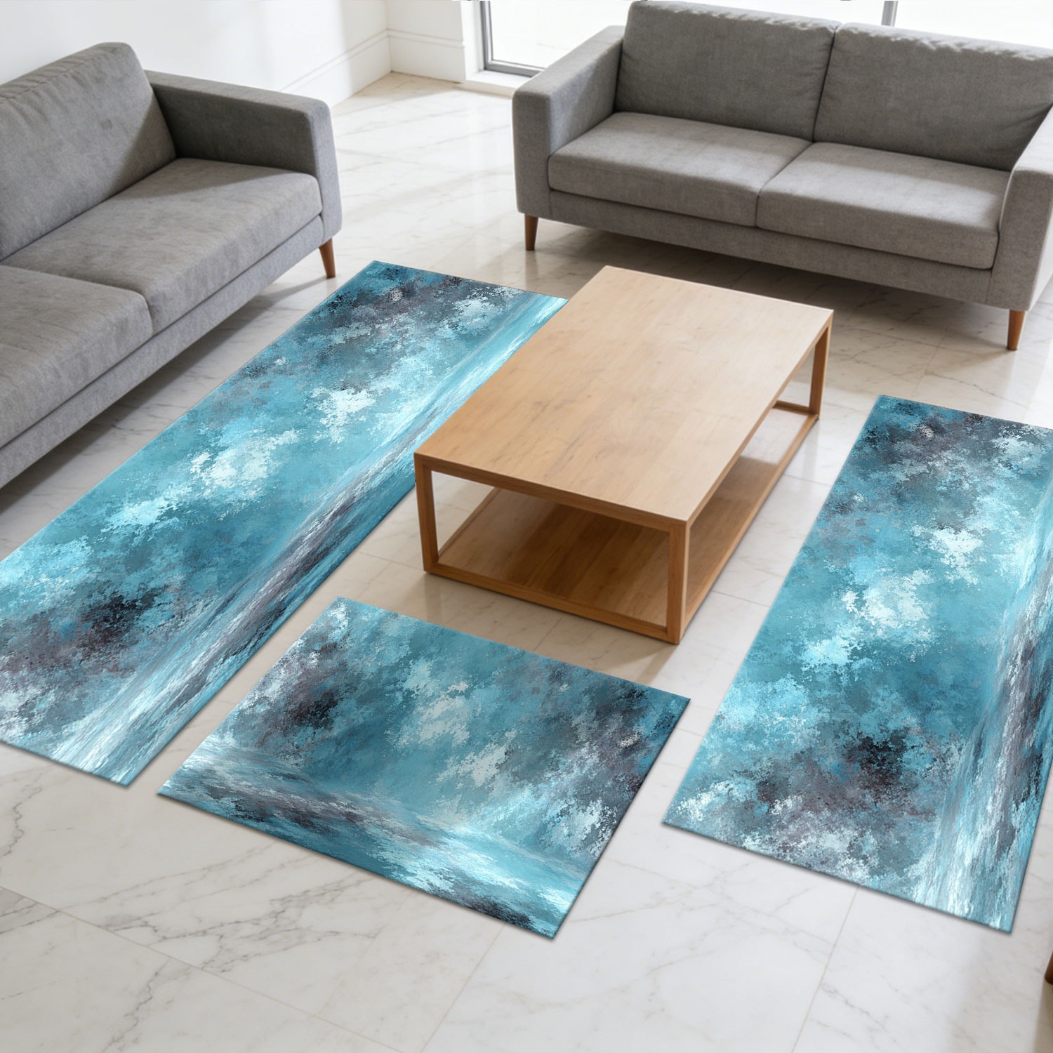 Three-piece Kitchen Rug Set Washable Non-slip Abstract Pattern_voghion.com