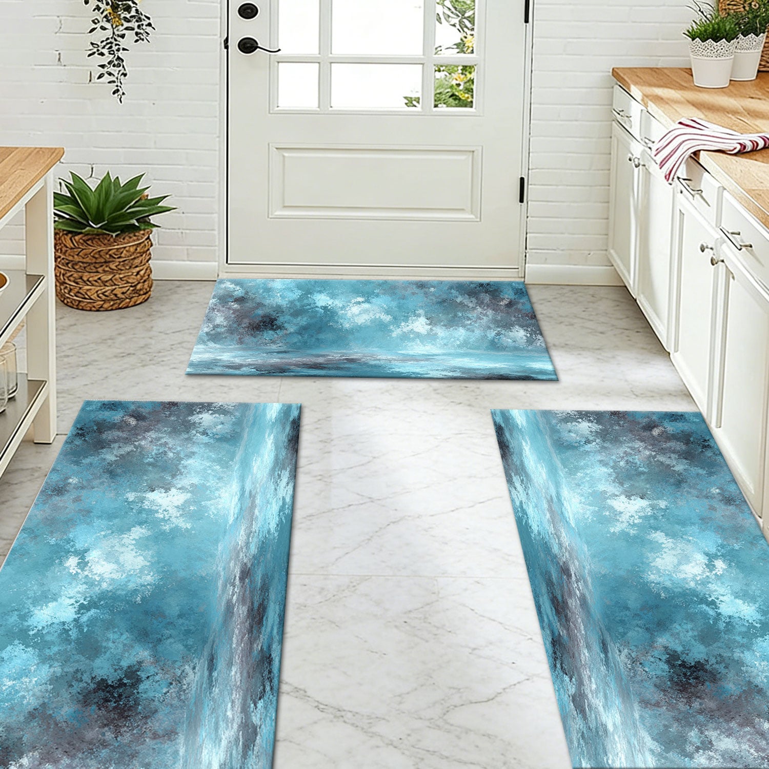 Three-piece Kitchen Rug Set Washable Non-slip Abstract Pattern_voghion.com