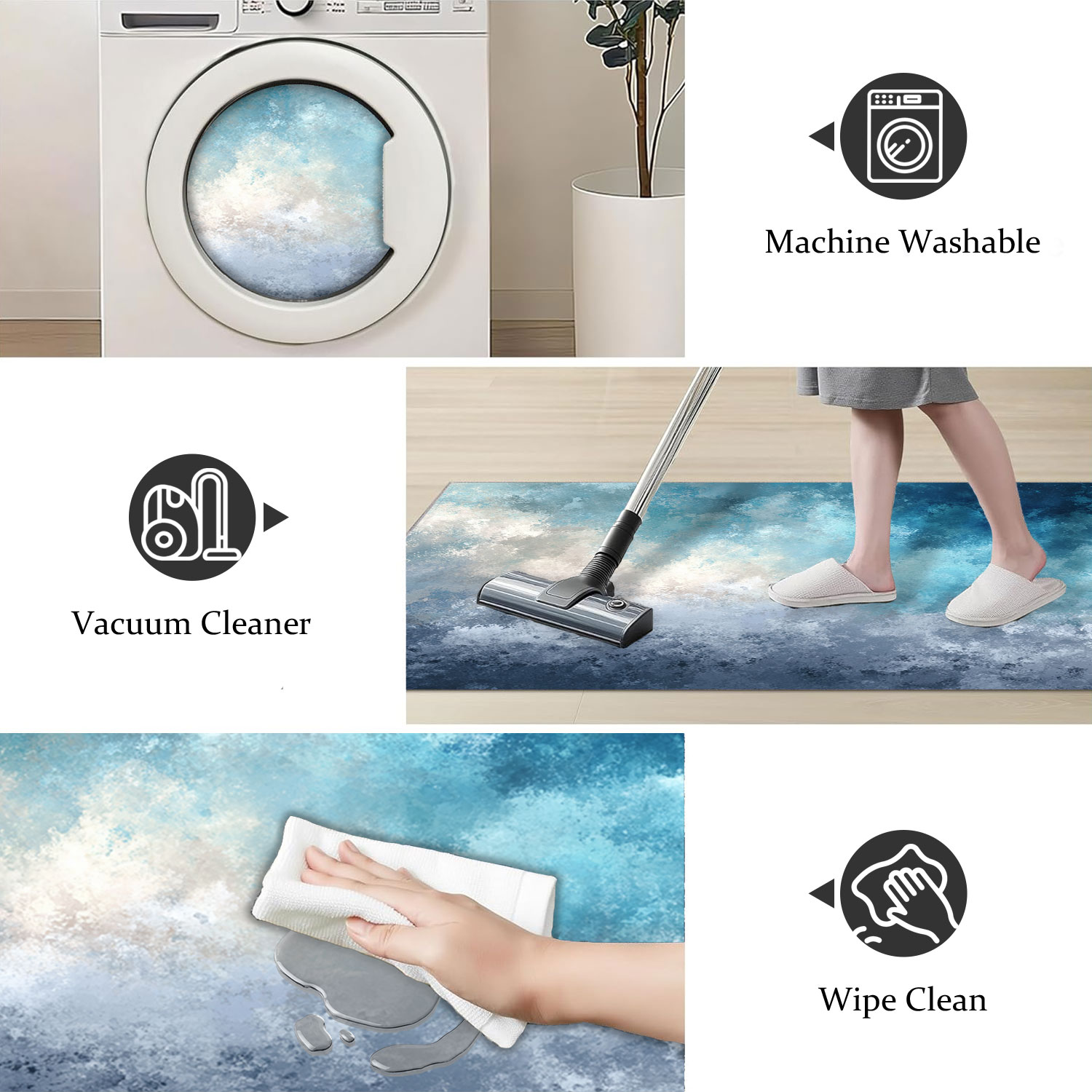 Kitchen Rug Set 3-piece Non-slip Washable Abstract Floor Mat_voghion.com