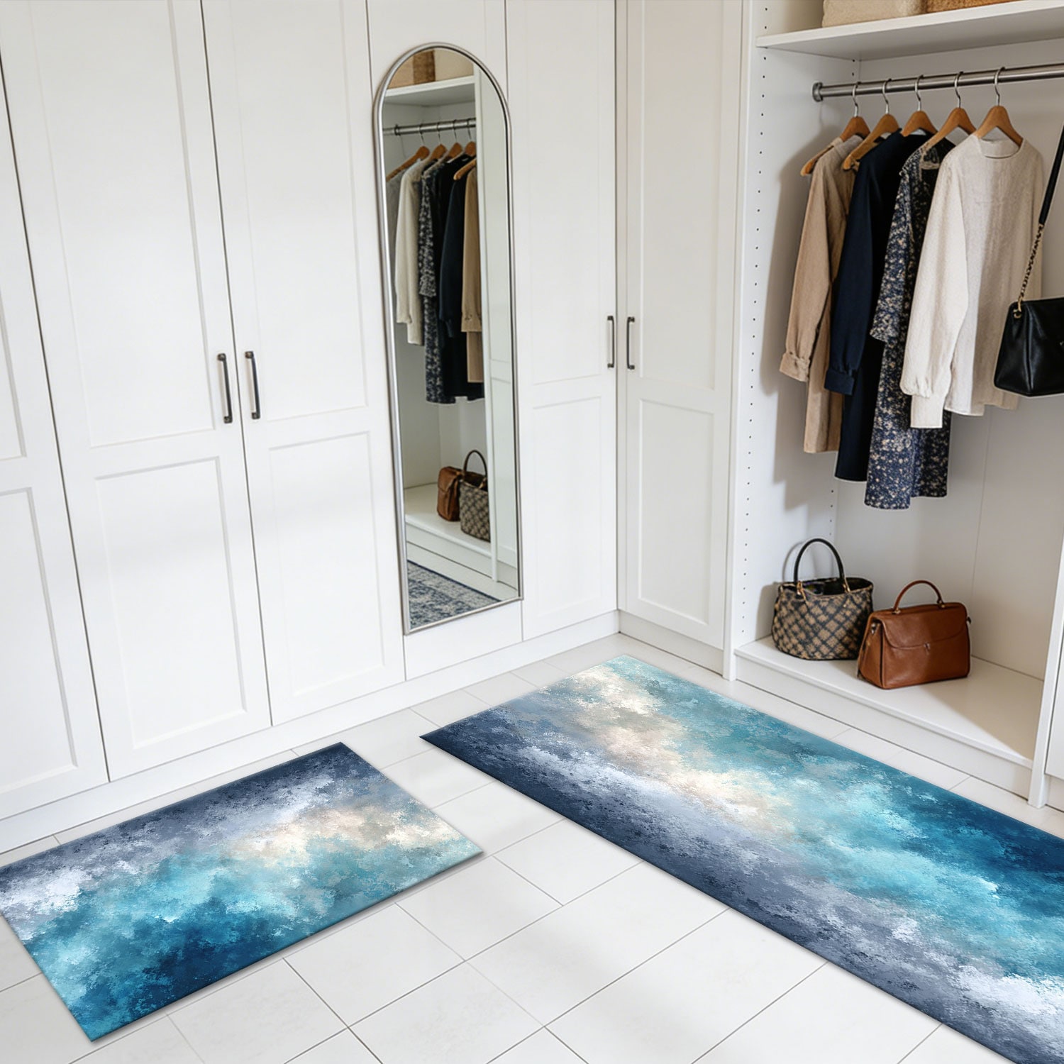 Kitchen Rug Set 3-piece Non-slip Washable Abstract Floor Mat_voghion.com