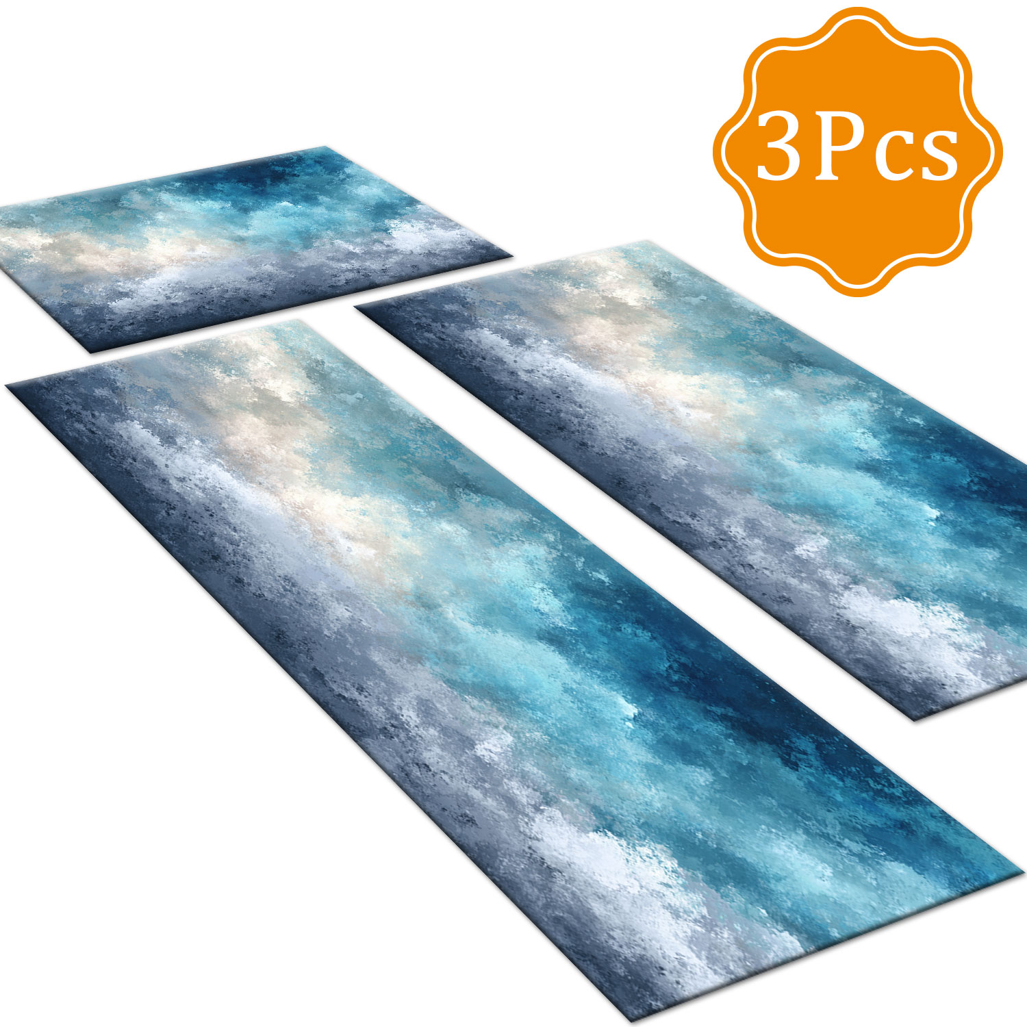 Kitchen Rug Set 3-piece Non-slip Washable Abstract Floor Mat_voghion.com