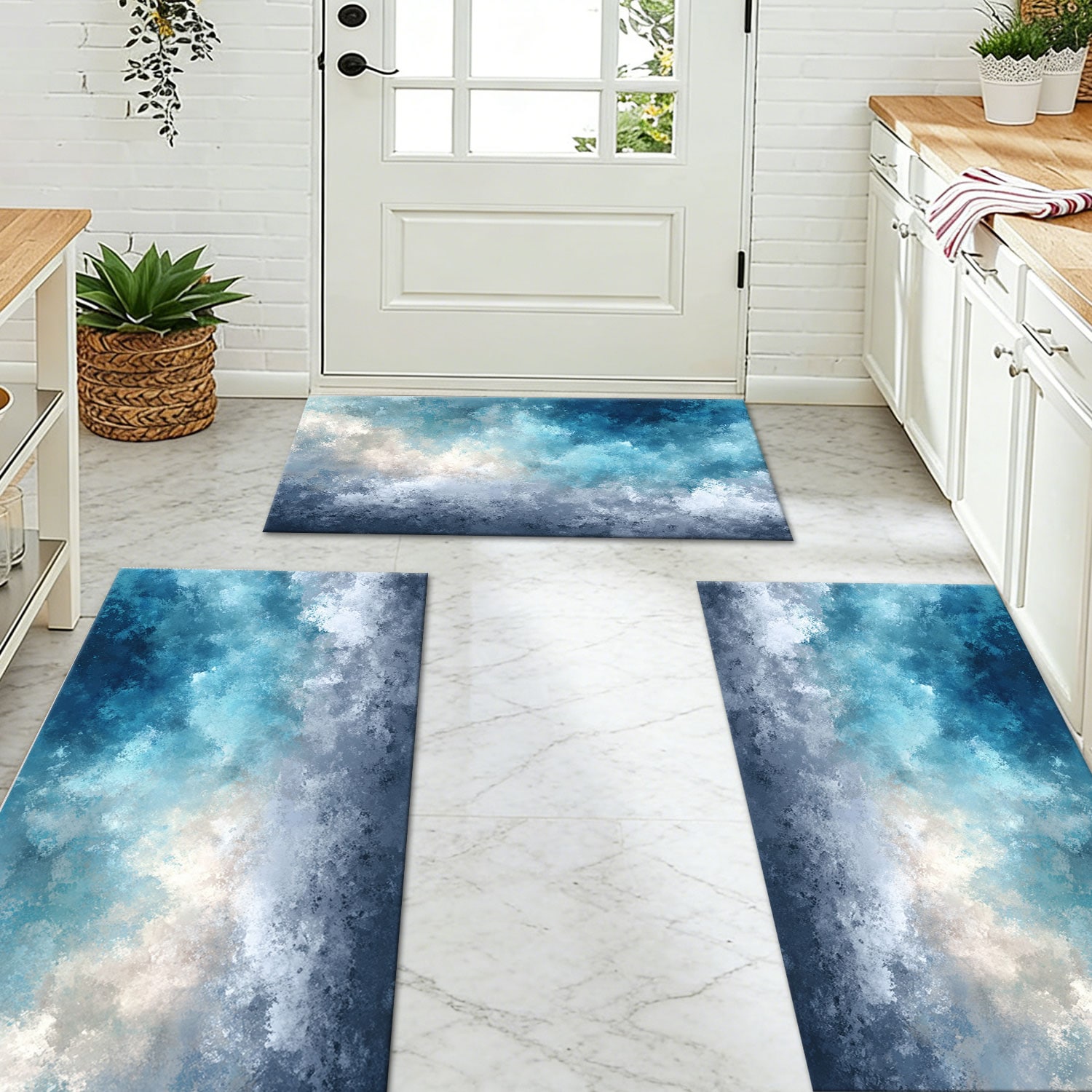 Kitchen Rug Set 3-piece Non-slip Washable Abstract Floor Mat_voghion.com