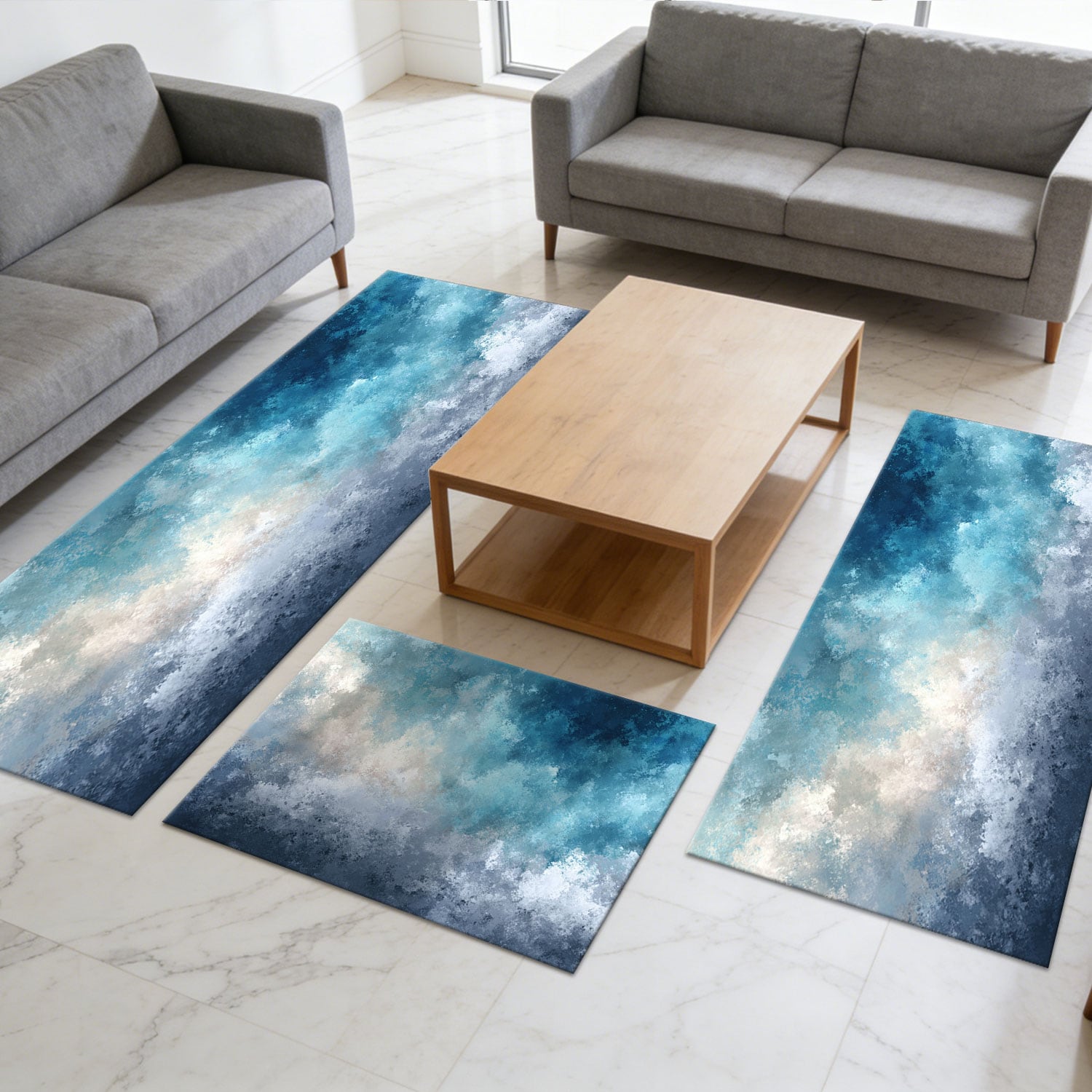 Kitchen Rug Set 3-piece Non-slip Washable Abstract Floor Mat_voghion.com