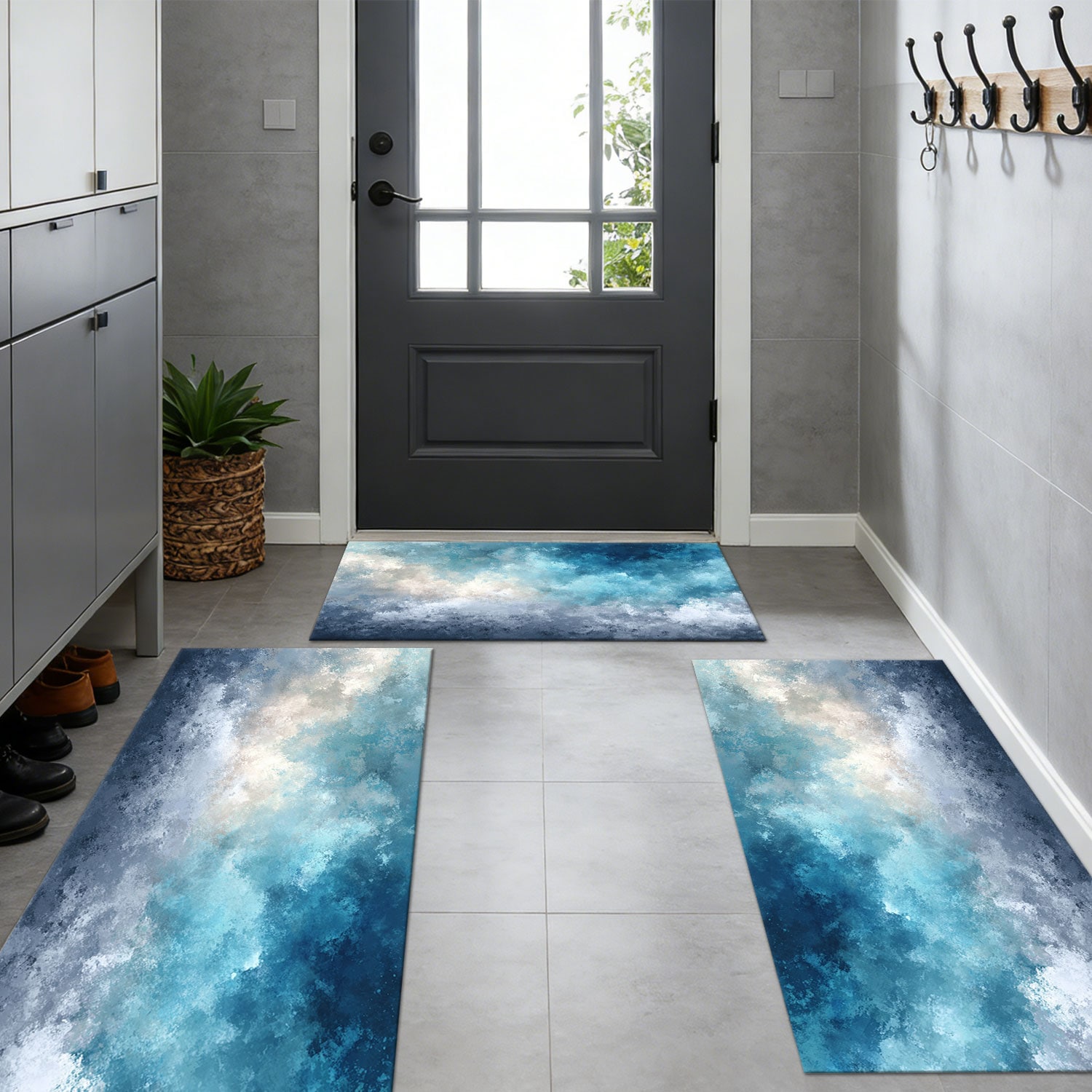 Kitchen Rug Set 3-piece Non-slip Washable Abstract Floor Mat_voghion.com
