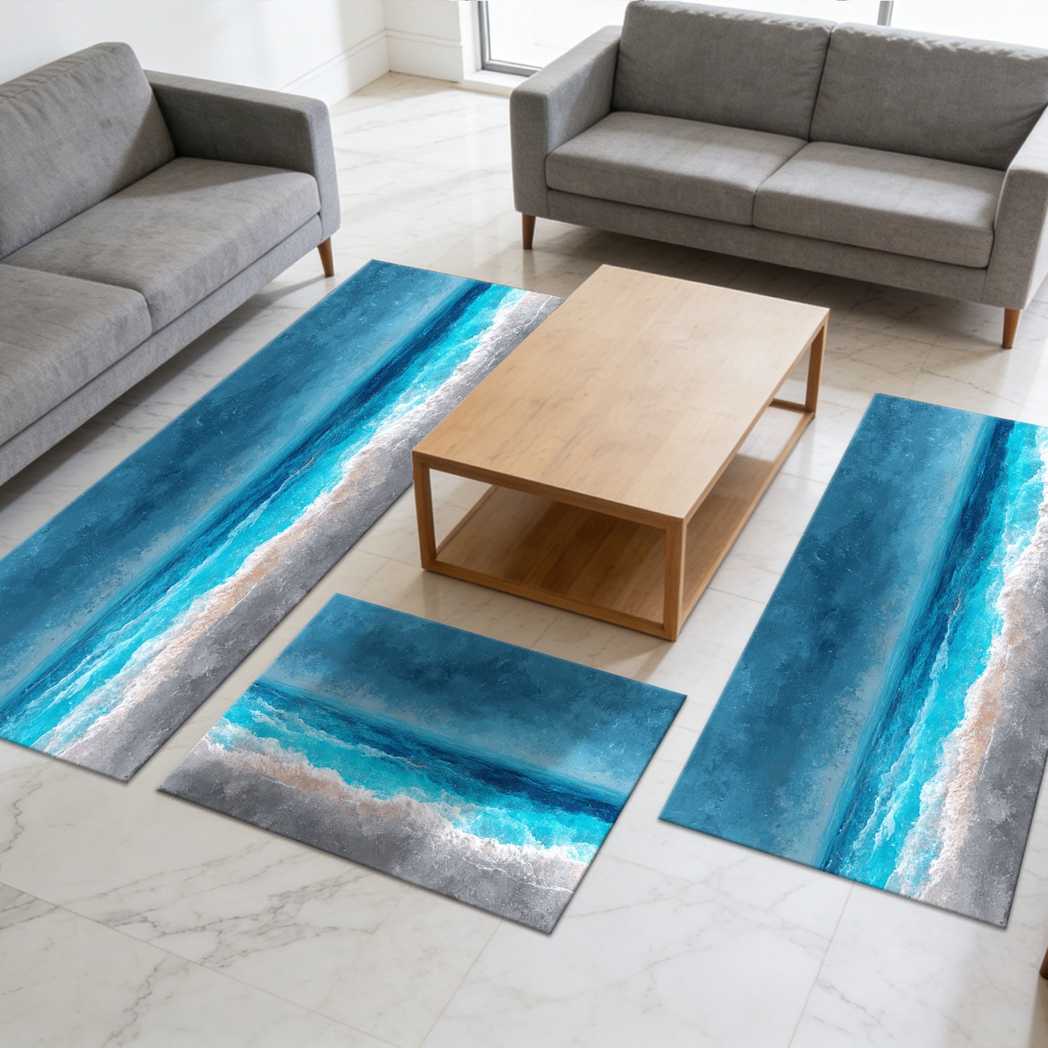 Three-piece Kitchen Rug Set Non-slip And Washable Abstract Pattern_voghion.com