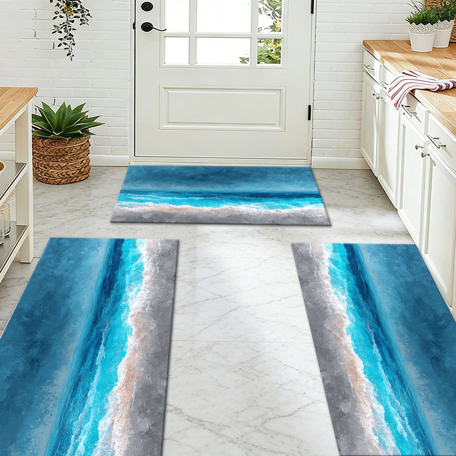 Three-piece Kitchen Rug Set Non-slip And Washable Abstract Pattern_voghion.com