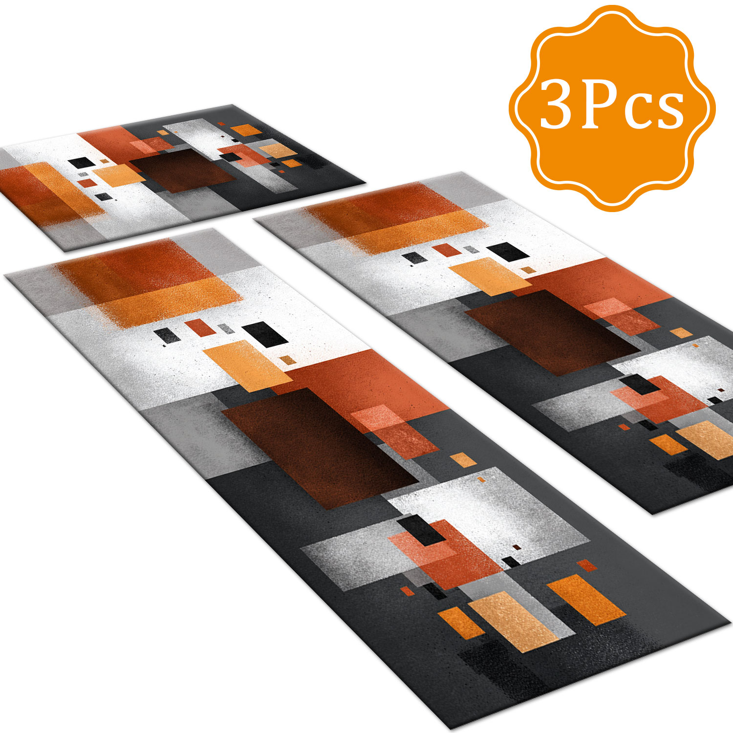 Three Piece Kitchen Rug Set Non Slip Abstract Washable Kitchen Runner_voghion.com
