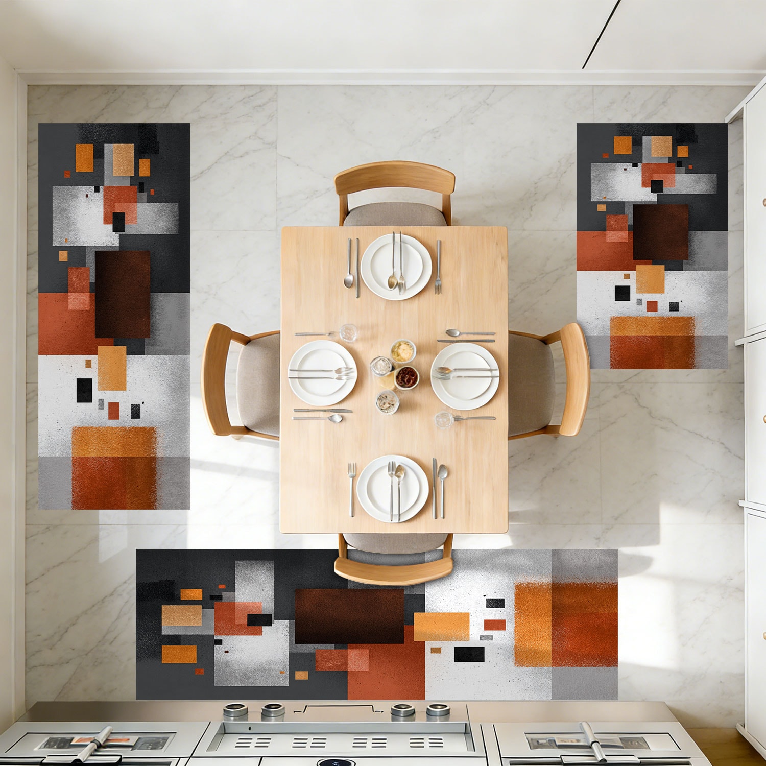 Three Piece Kitchen Rug Set Non Slip Abstract Washable Kitchen Runner_voghion.com