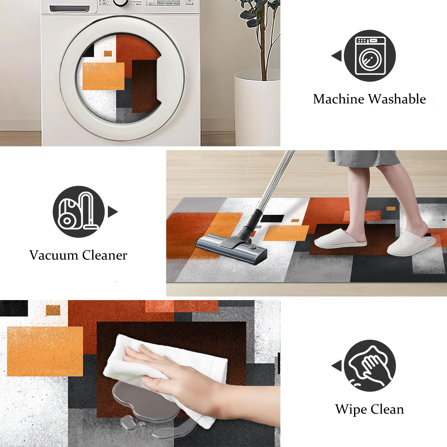 Three Piece Kitchen Rug Set Non Slip Abstract Washable Kitchen Runner_voghion.com