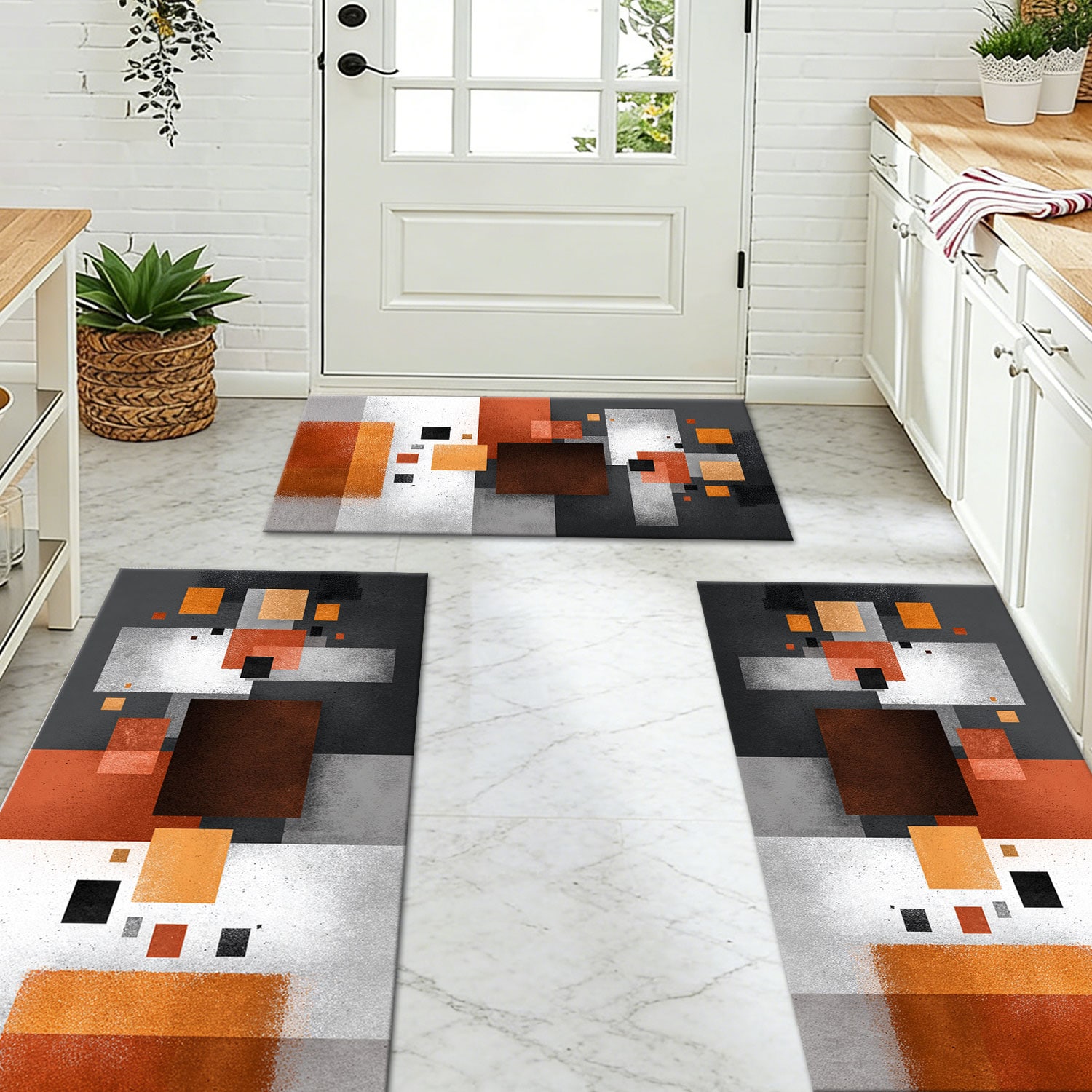 Three Piece Kitchen Rug Set Non Slip Abstract Washable Kitchen Runner_voghion.com